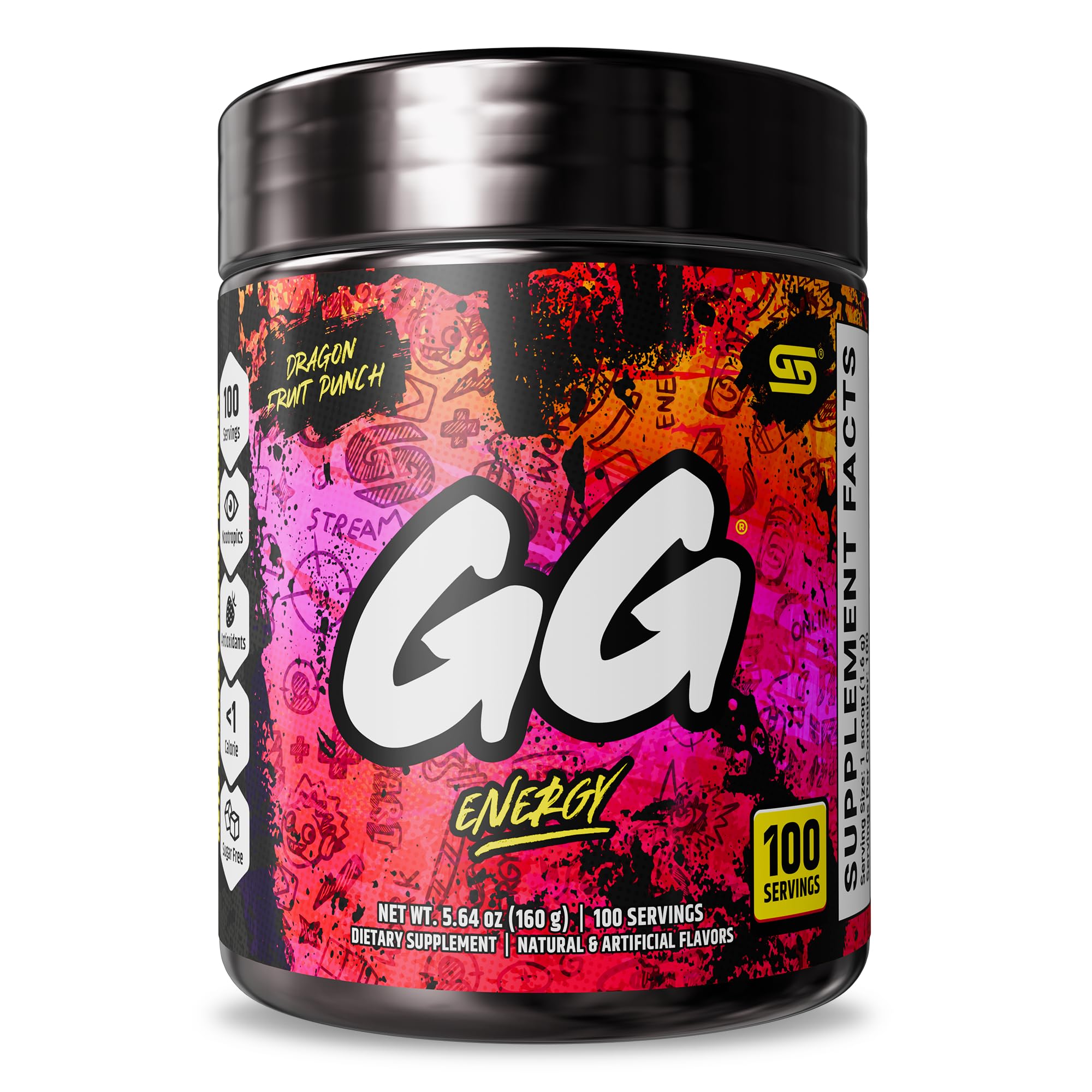 Gamer Supps GG Energy - Dragonfruit Punch (100 Servings) - Keto Friendly Gaming Energy and Nootropic Blend, Sugar Free + Organic Caffeine + Vitamins, Powder Drink Gamer Supps Au supplements