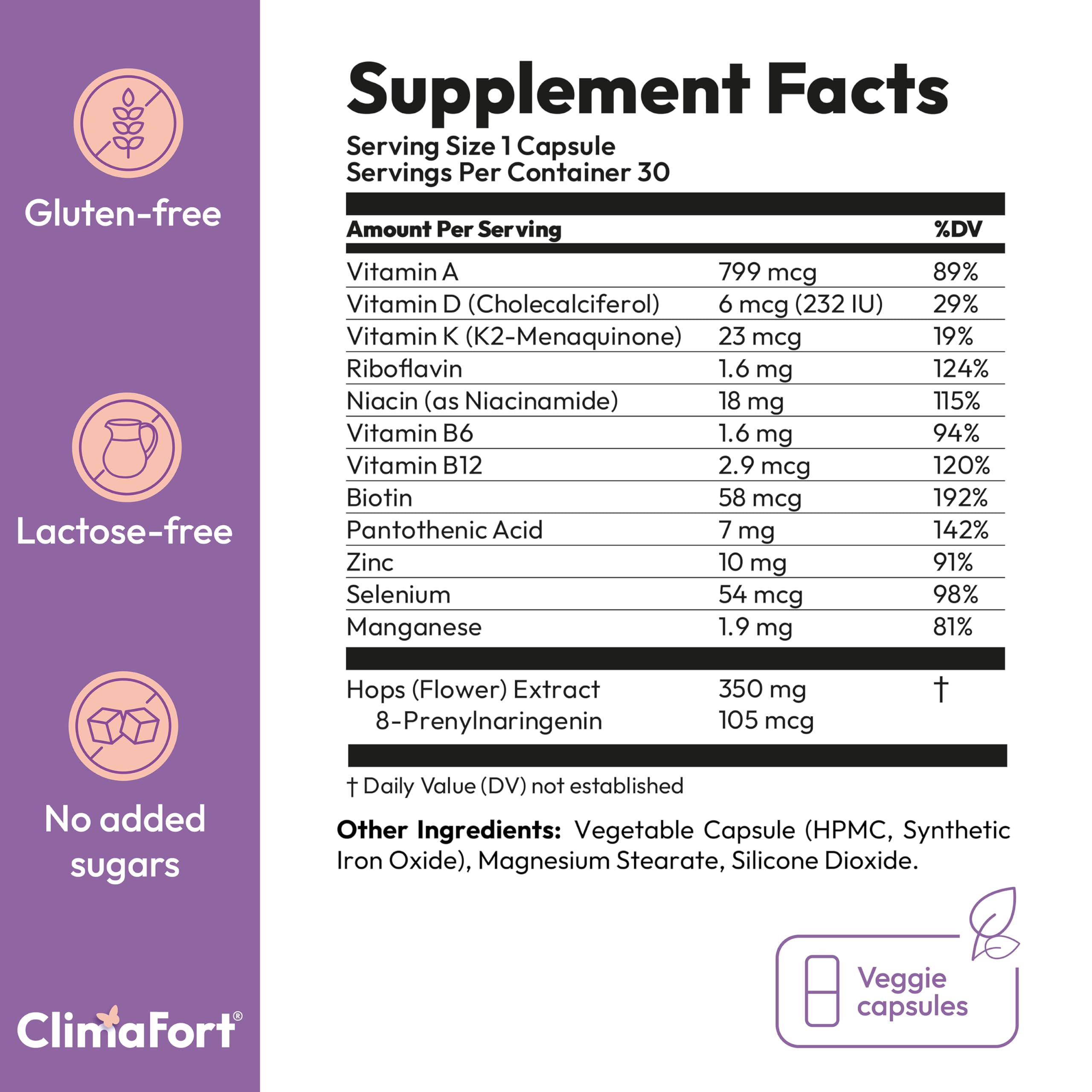 Climafort 60 Day Supply | Menopause Relief Pills | Natural Relief for Hot Flashes, Night Sweats, Mood Swings & Hormone Balance | Hops, Vitamins, and Minerals | 1 Capsule Daily Climafort Au supplements