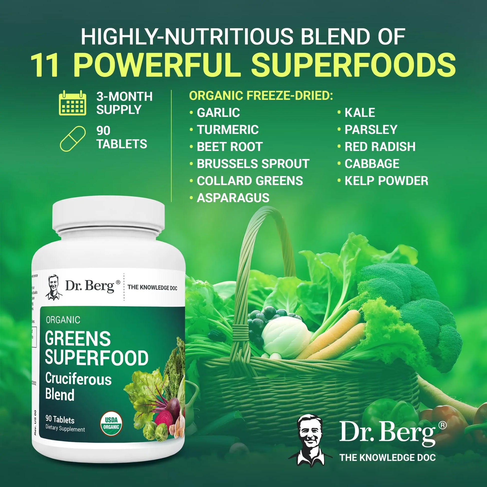 Dr. Berg's Greens Superfood Cruciferous Vegetable Tablets - Vegetable Supplements Dr. Berg Nutritionals Au supplements