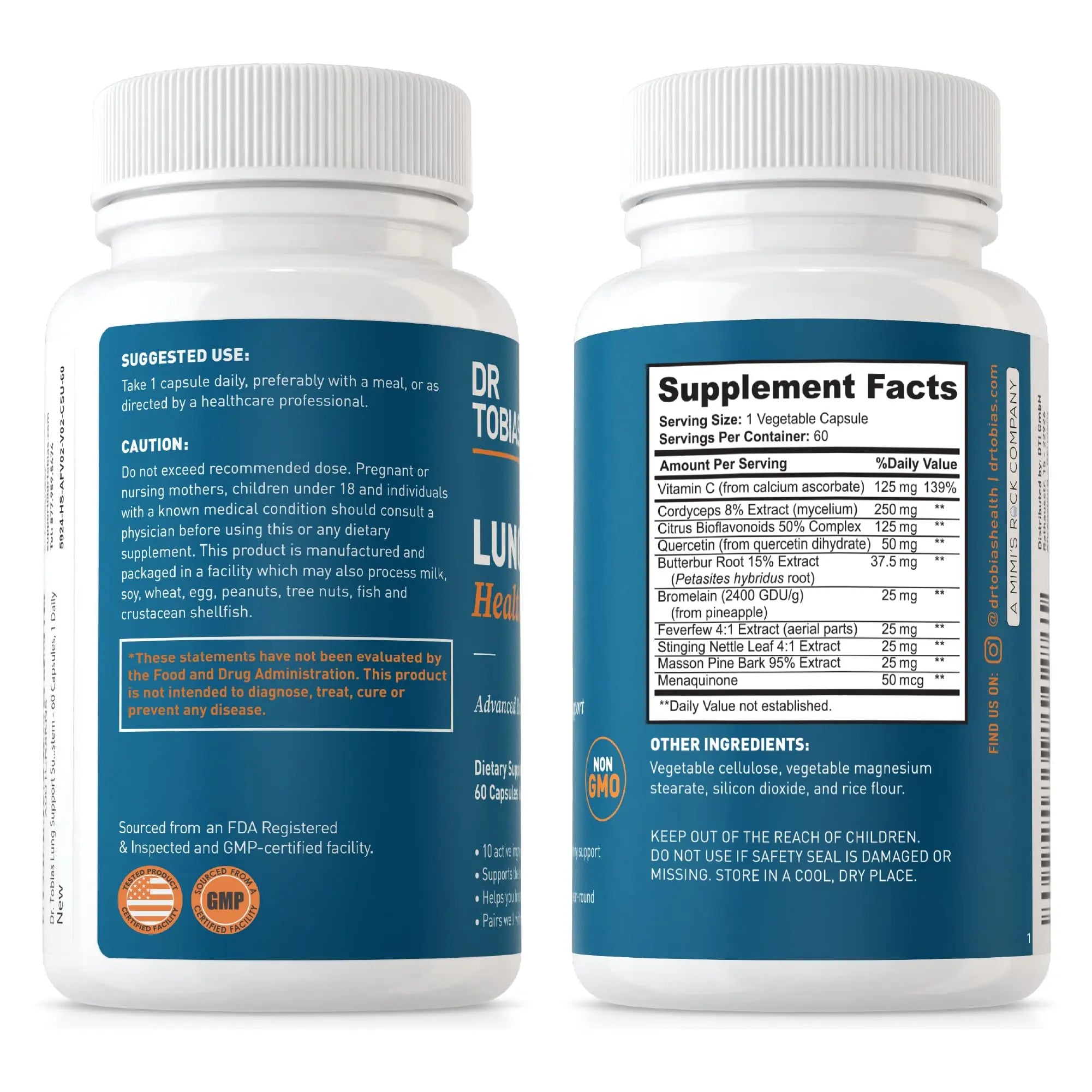 Dr. Tobias Lung Health, Lung Support Supplement with Vitamin C, Butterbur, Quercetin Dr. Tobias Au supplements