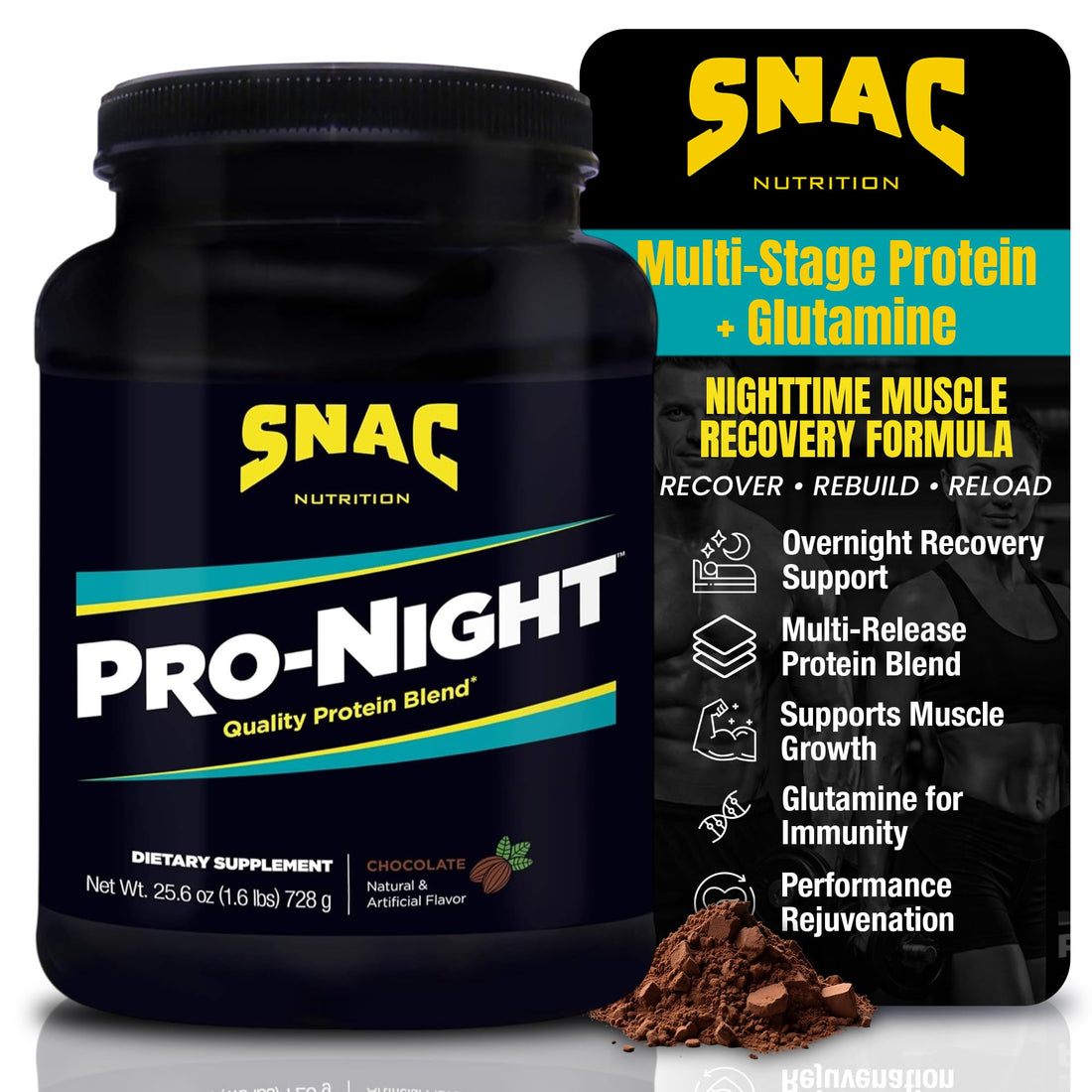 SNAC Pro-Night Protein Powder Blend - Quality Protein Powder for Men and Women, Nighttime Recovery, High Protein Supplement, Supports Muscle Repair, 26g Protein per Serving, Chocolate Flavor, 1.6 lbs SNAC Au supplements