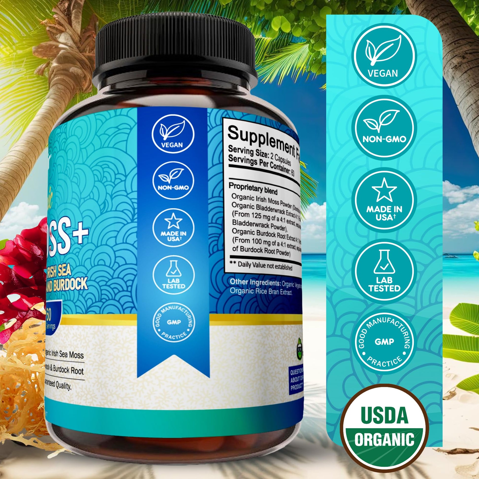 NutriFlair Organic Sea Moss 1600mg, 120 Capsules Plus Bladderwrack & Burdock - Prebiotic Super Food - Immune System & Digestive Health - Thyroid, Healthy Skin, Keto Detox, Gut NutriFlair Au supplements