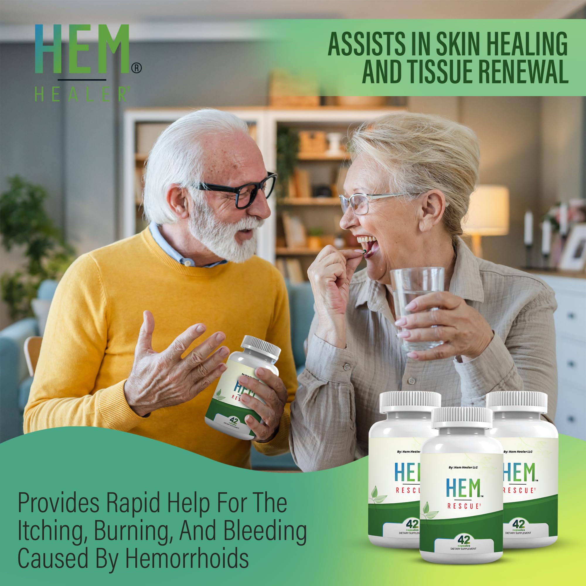 Hem Healer Hem Rescue Hemorrhoid Treatment Supplement - All Natural, Reduces Discomfort & Swelling, Boosts Blood Flow, Oral Botanical Blend, Made in USA - (1 Bottle Pack) Hem Healer Au supplements