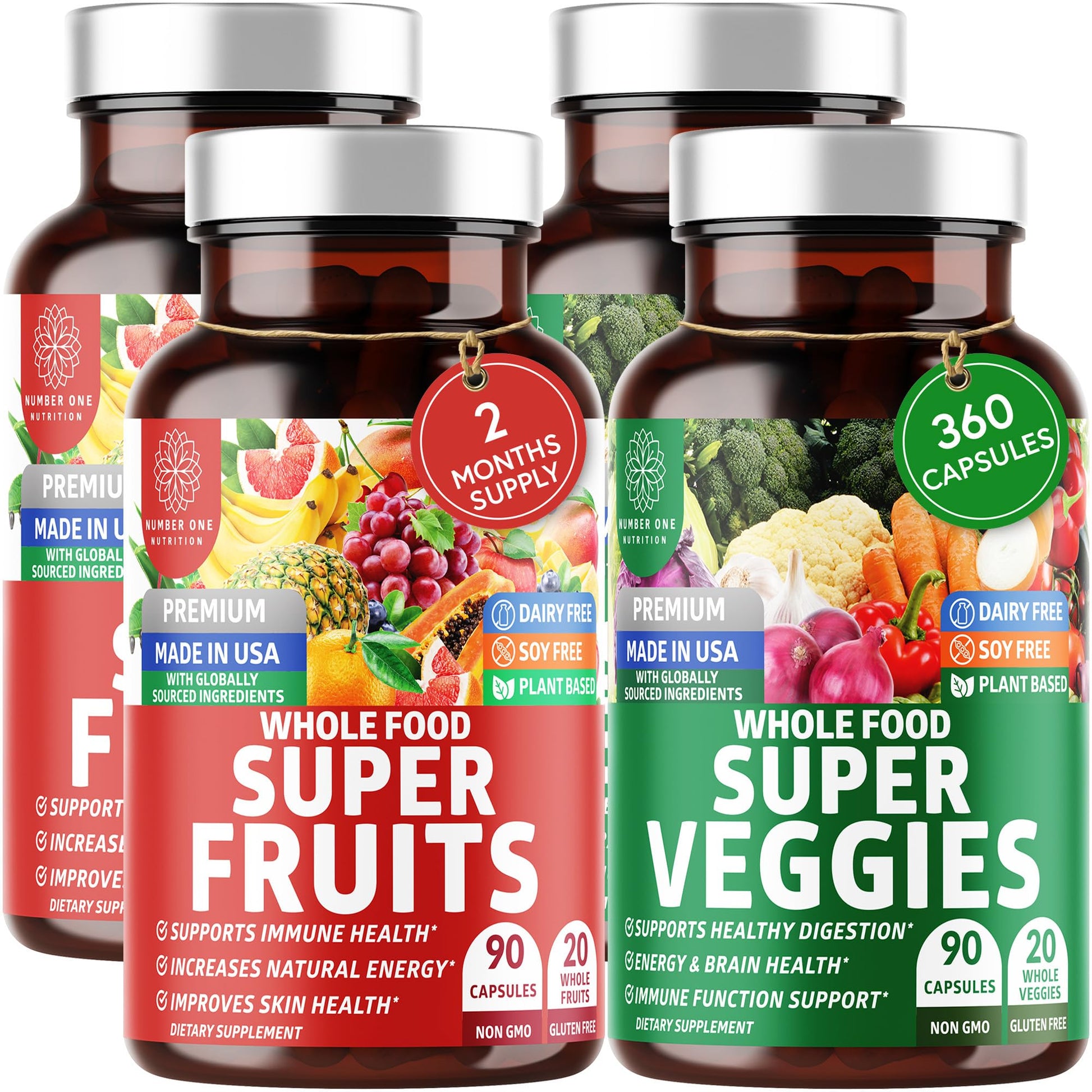 4-Pack N1N Premium Super Fruits & Veggies Supplement, 360 Caps, Whole Food & Natural Superfood for Women, Men & Kids - Packed with Aloe Vera, Vitamins & Minerals, Better Than Multivitamins,100% Vegan Number One Nutrition Au supplements
