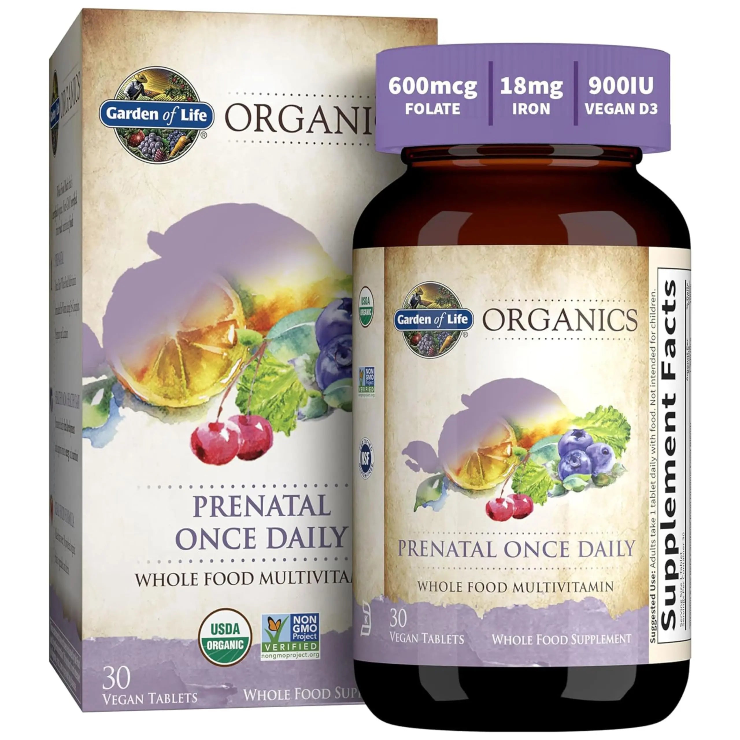 Garden of Life Organics Prenatal Vitamin: Folate for Energy & Healthy Fetal Development, Non-constipating Iron, Vitamin C, B6, B12, D3 – Organic, Non-GMO, Gluten-Free, Vegan, 30 Day Supply Garden of Life Au supplements