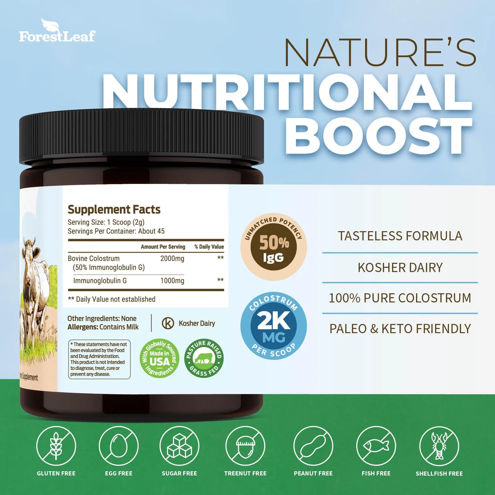 ForestLeaf Colostrum Powder 50% IgG Highest Concentration - Grass Fed Bovine ForestLeaf Au supplements