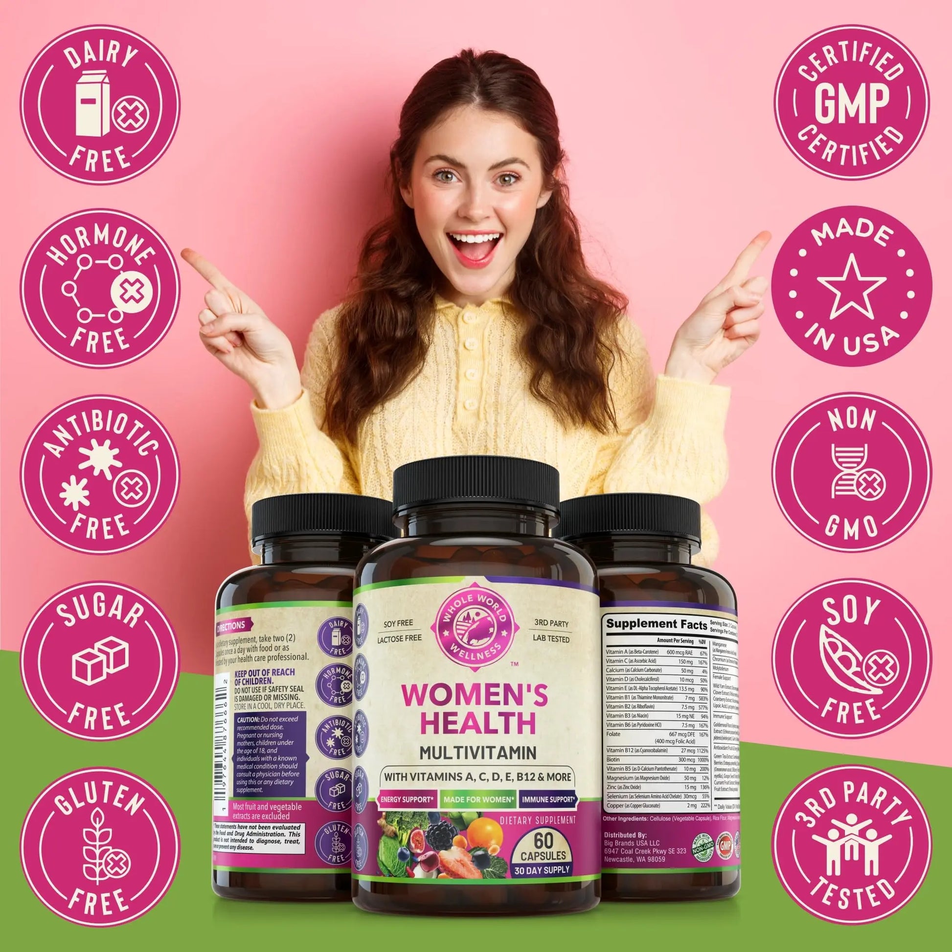 Womens Daily Multivitamins & Multimineral Supplement for Energy, Mood, Focus, Hair WHOLE WORLD WELLNESS Au supplements