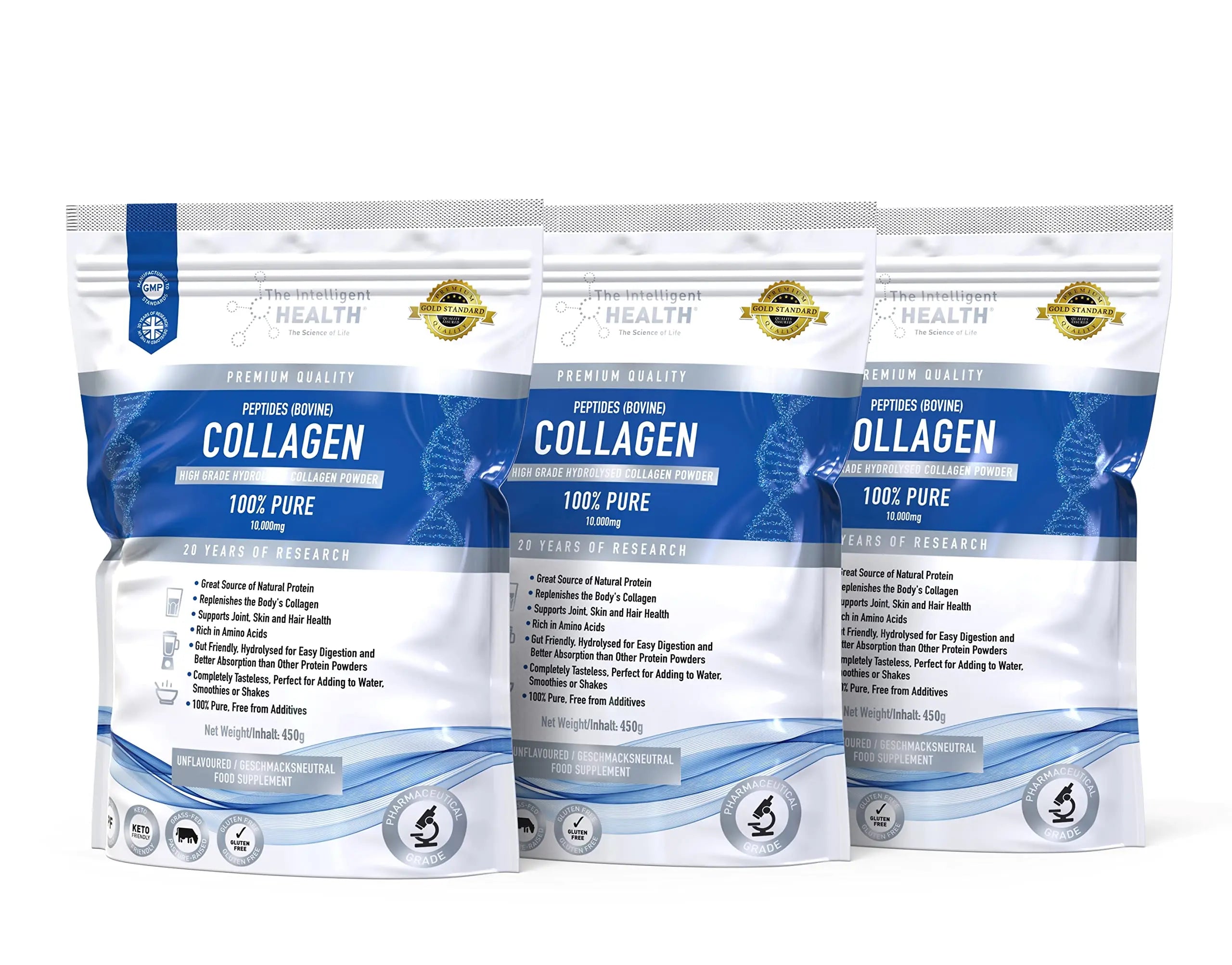 Hydrolysed Collagen Powder (Bovine) - High Protein Grass Fed Unflavoured Peptides The Intelligent Health Au supplements