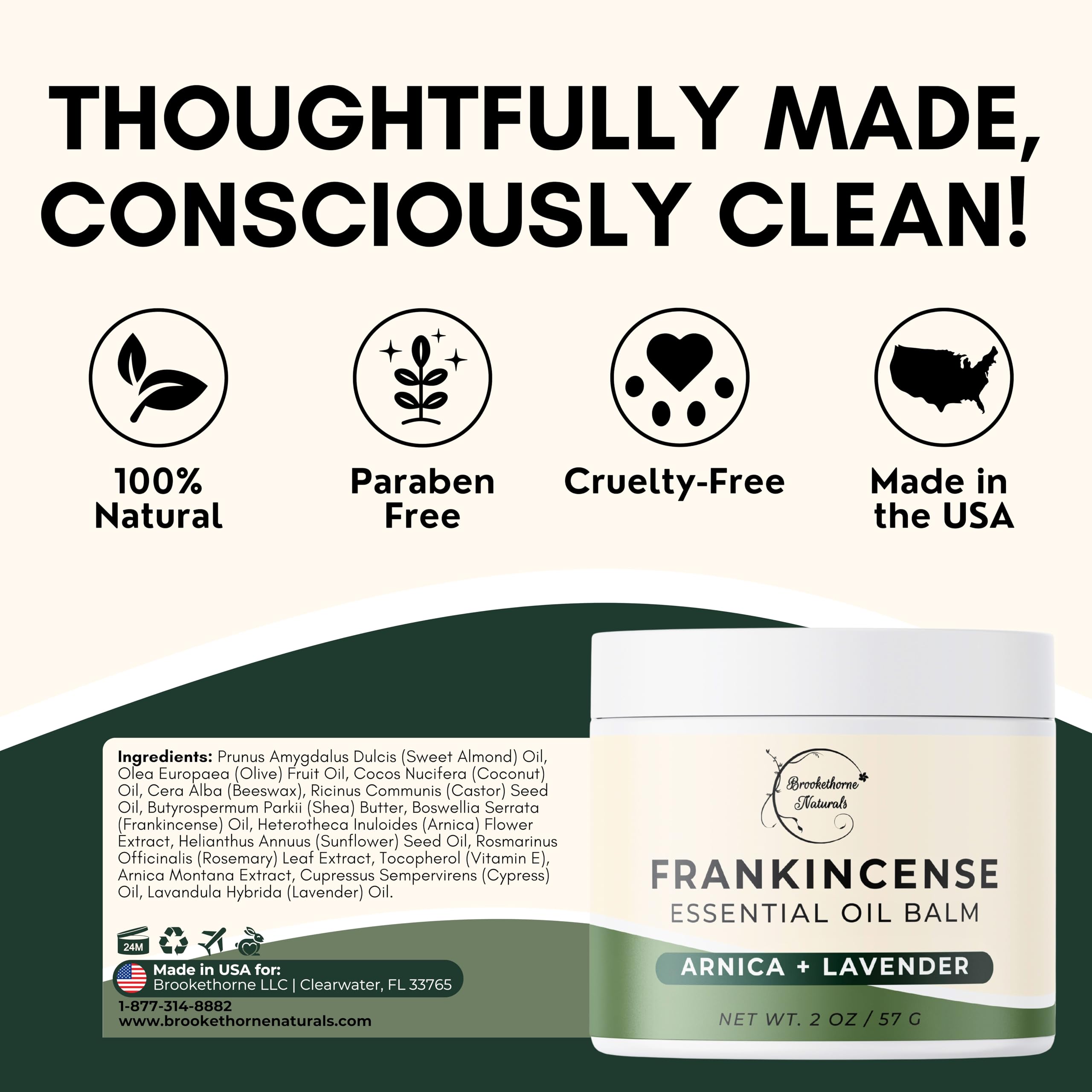 Brookethorne Naturals Frankincense Balm | Frankincense Essential Oil Balm for Skin Hydration | Soothing Muscle & Joint Support | Boswellia Extract, Arnica Montana, Castor Oil & Lavender 2oz Brookethorne Naturals Au supplements