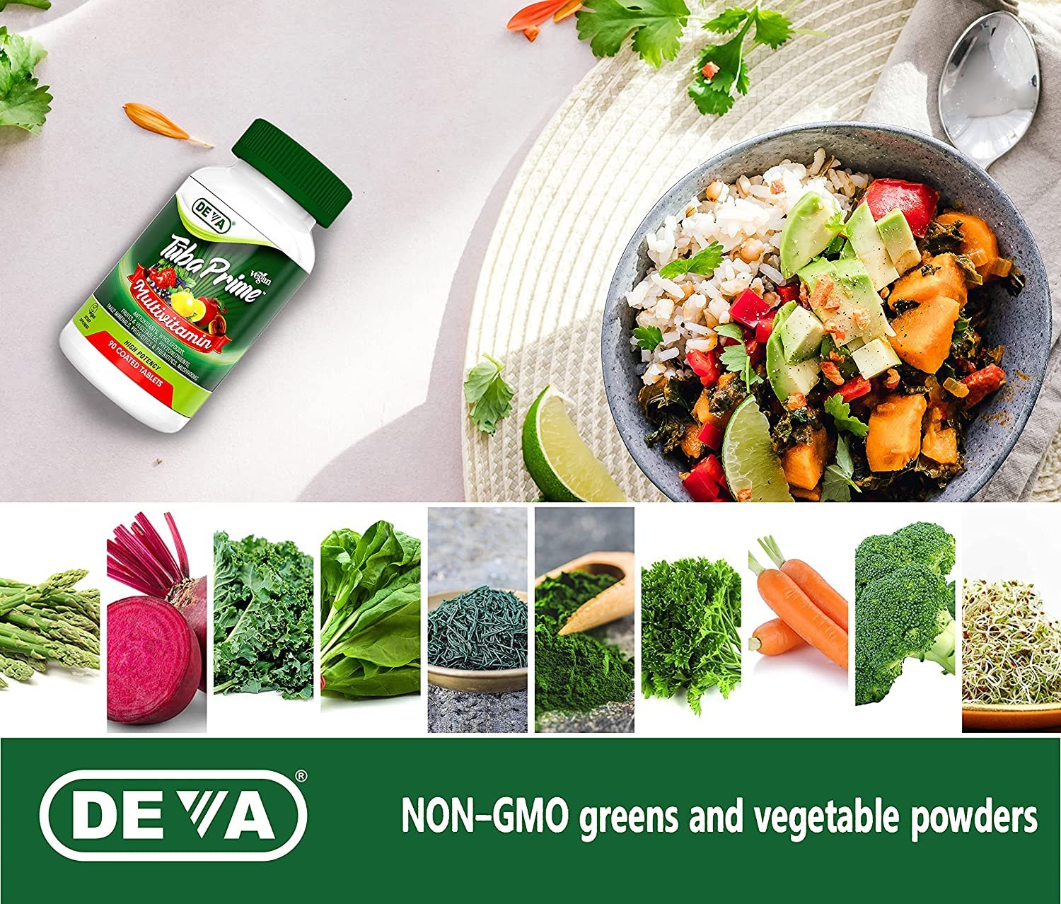 DEVA Tuba Prime Vegan Multivitamin Iron-Free High-Potency Vitamin & Mineral Dietary Supplement Antioxidants, Fruit & Veg Blend, Super Mushrooms, Probiotics, Prebiotics, Seeds, Herbs 90 Tabs 2-Pack DEVA Au supplements