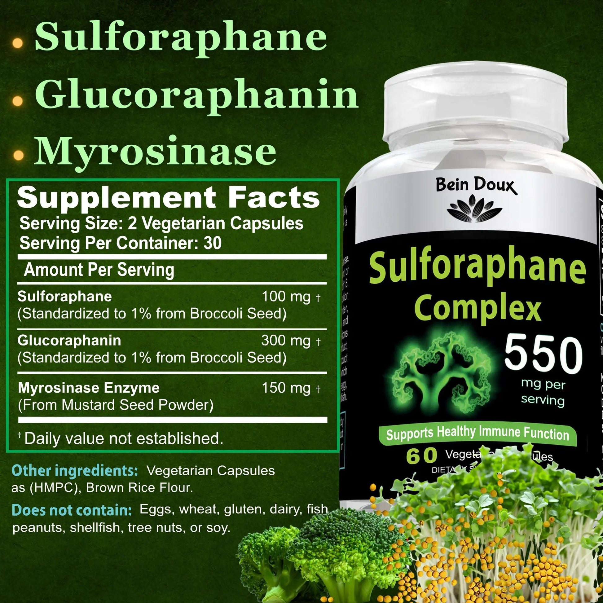 550mg Sulforaphane Supplement with Glucoraphanin and Myrosinase | Broccoli Supplemen BEIN DOUX Au supplements