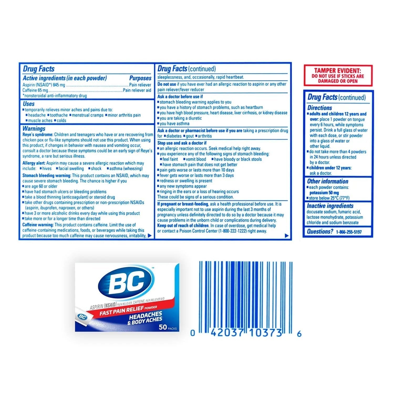 BC Powder Original Strength Pain Reliever, 50 Powder Sticks, 50 Count(Pack of 6) BC Au supplements