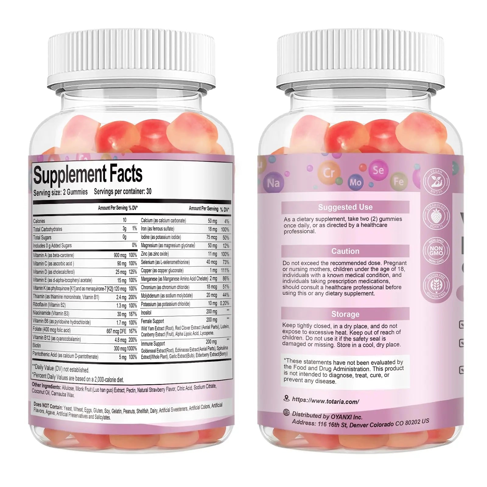 Totaria Sugar Free Multivitamin Gummies for Women 14+ w/Iron, Inositol, Folate, Biotin, Womens Daily Multivitamin Gummy w/Vitamin A, C, B, D3, K2, for Hair, Skin, Totaria Au supplements