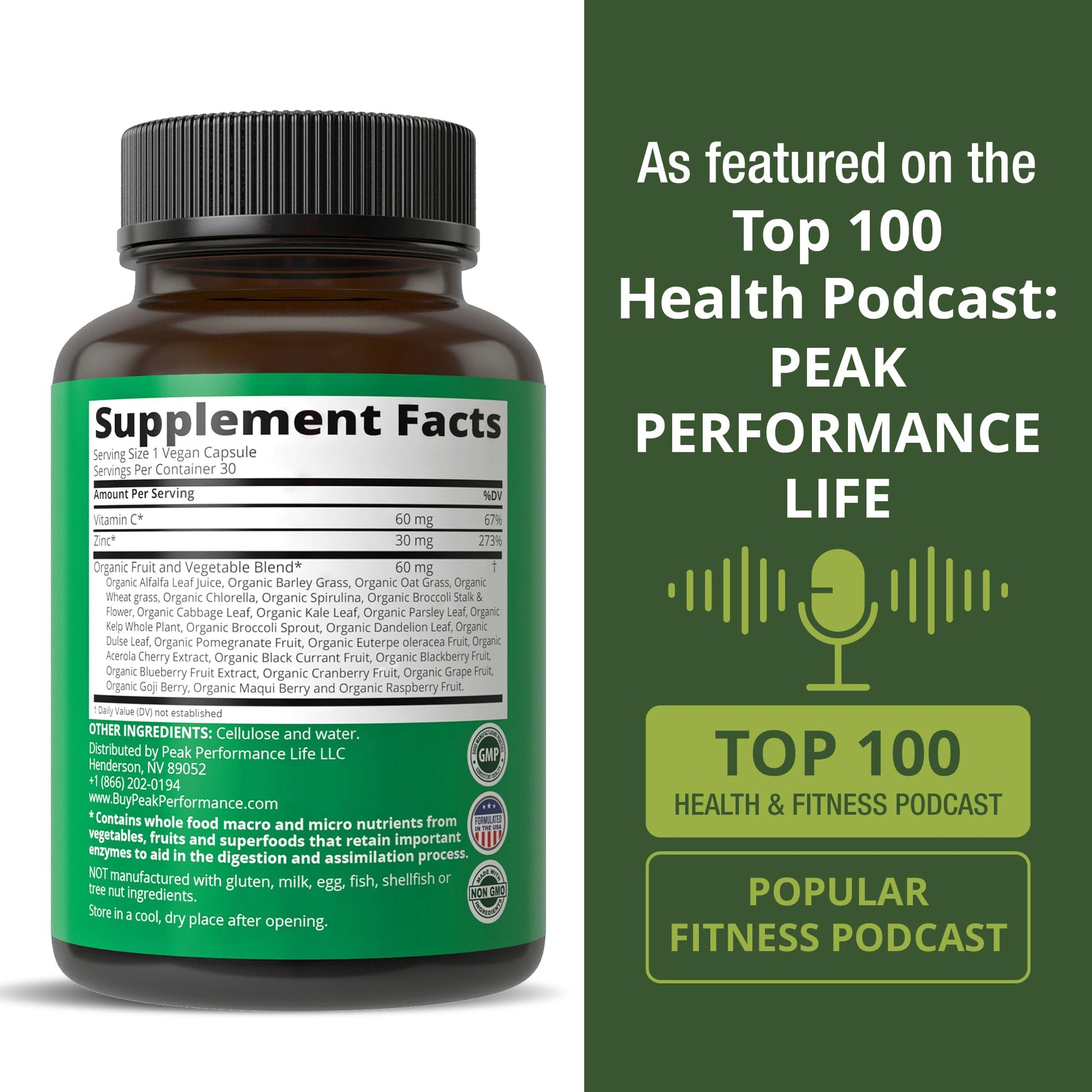 Vegan Zinc Supplement with Vitamin C + Whole Food Blend of 25 Vegetables and Fruits for Max Absorption. Zinc Supplements 30mg Capsules, Pills, Tablets, Vitamins for Adults Both Men and Women Peak Performance Au supplements