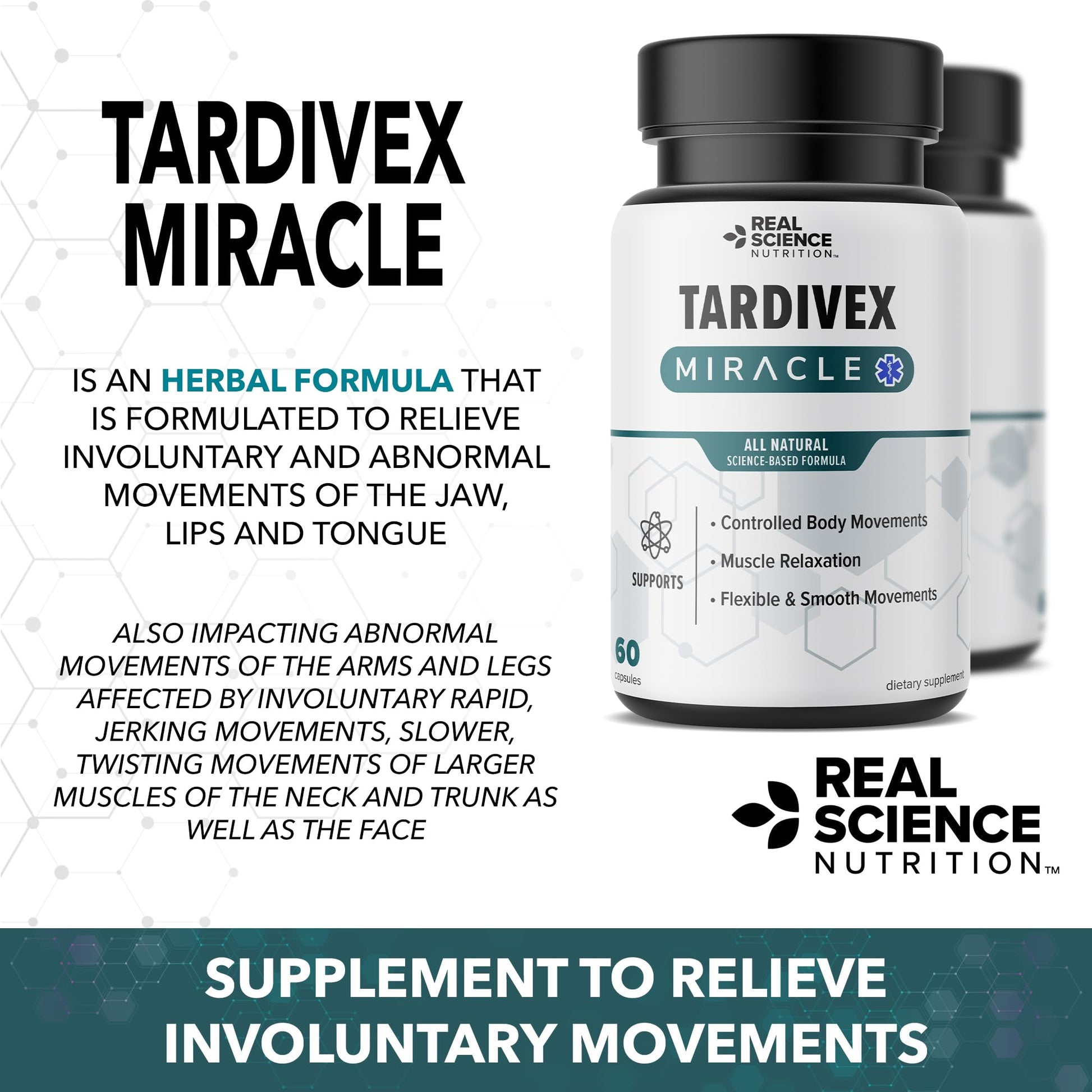 Real Science Tardivex All Natural Nerve Support Supplement for Neurological Balance - Includes Vinitrox, GABA & Essential Vitamins for Controlled Movement & Coordination - Made in USA, 60 Caps Real Science Nutrition Au supplements