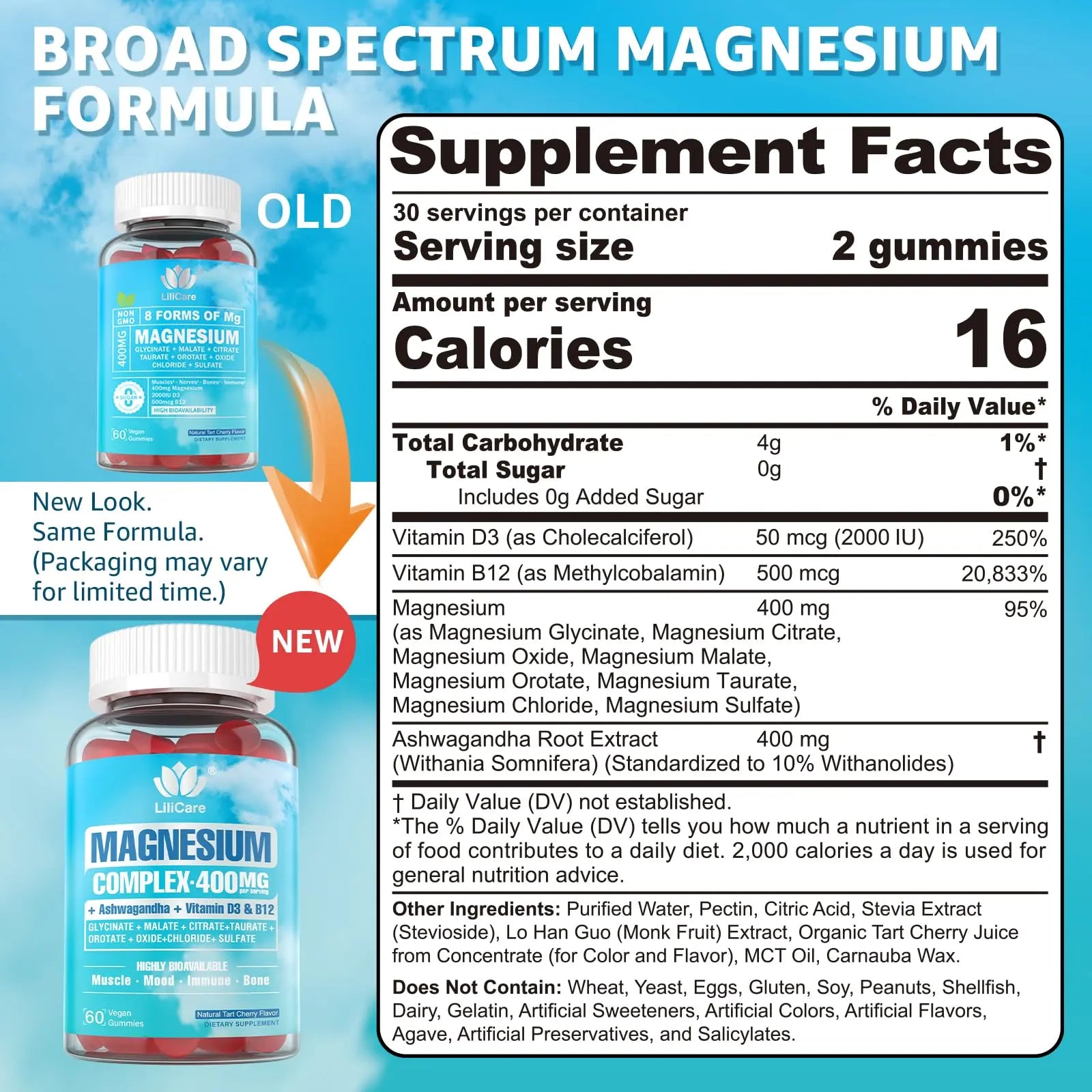 Sugar Free Magnesium Complex for Women, Calm Magnesium Gummies for Adults 400mg, Magnesium Glycinate, Citrate, Malate & More- Magnesium Gummy with Magnesium Ashwagandha, D3, B12 for Relax, Calm, Vegan LILICARE Au supplements