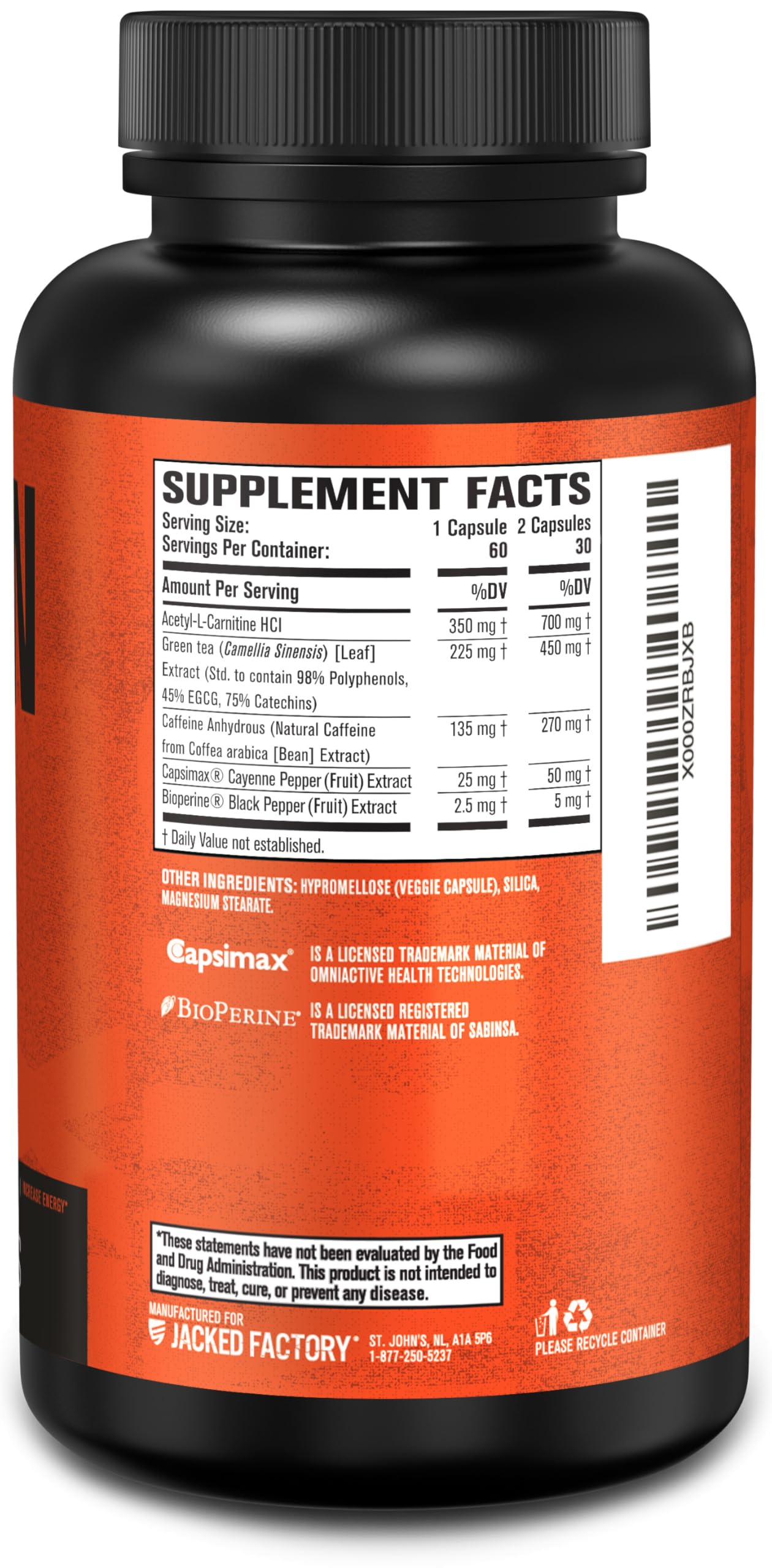 Jacked Factory Burn-XT Clinically Studied Fat Burner & Weight Loss Supplement - Appetite Suppressant & Energy Booster - with Acetyl L-Carnitine Jacked Factory Au supplements