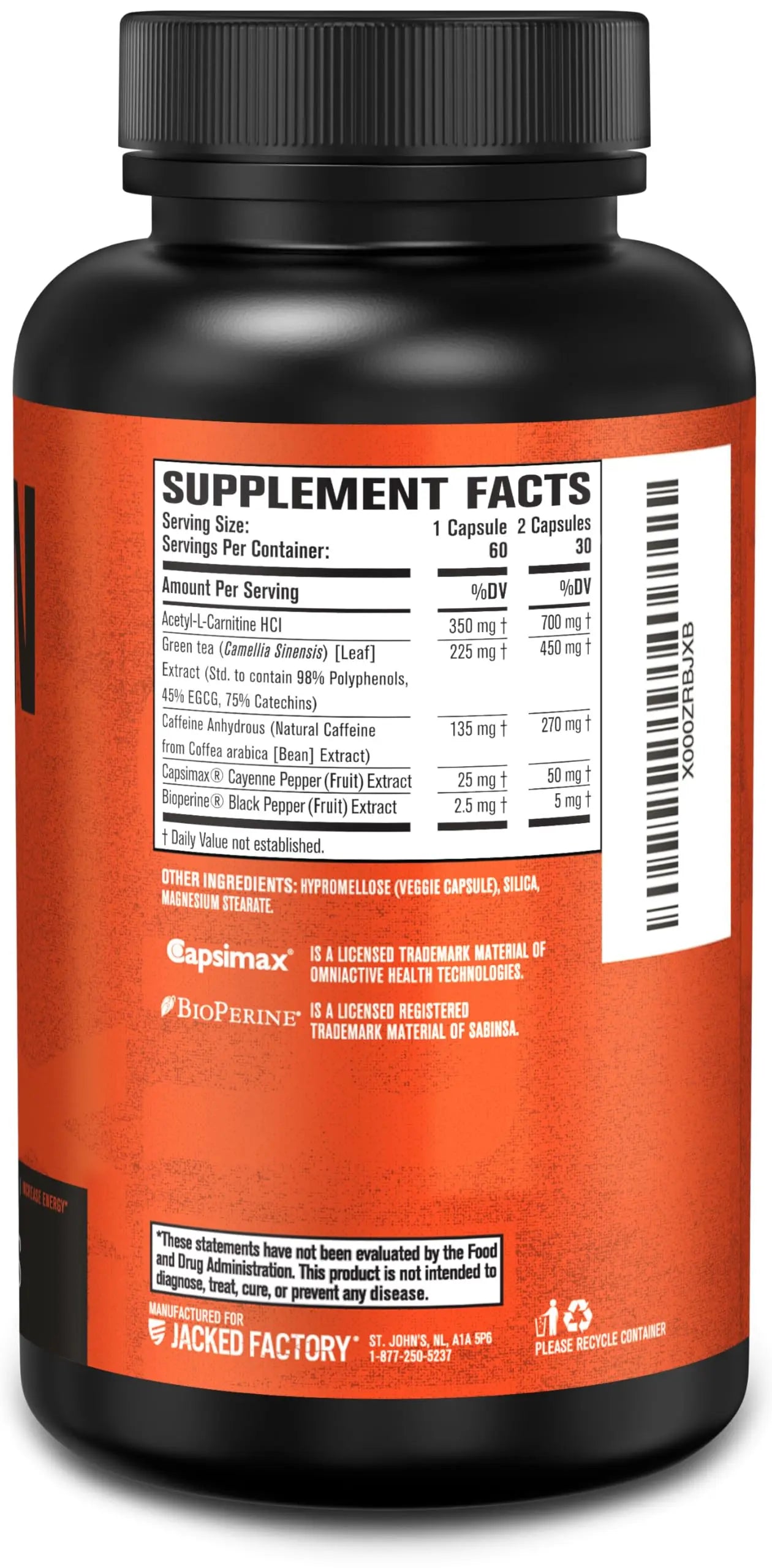Jacked Factory Burn-XT Clinically Studied Fat Burner & Weight Loss Supplement - Appetite Suppressant & Energy Booster - with Acetyl L-Carnitine Jacked Factory Au supplements