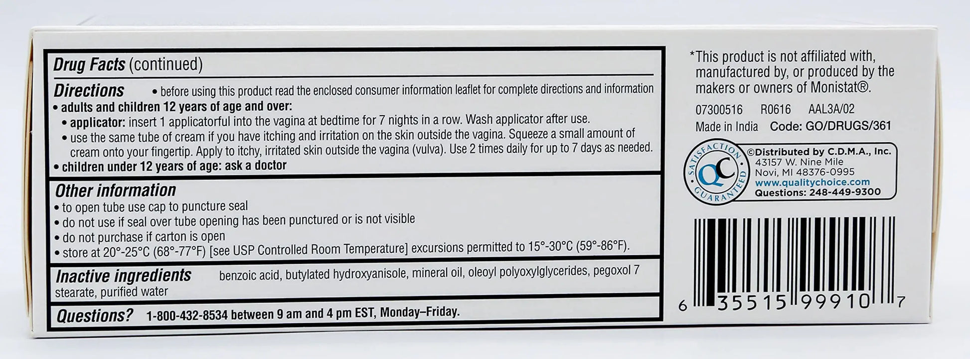Quality Choice Miconazole Nitrate 2% 7 Day Vaginal Antifungal Cream, 1.59 Ounces (45g) Quality Choice Au supplements