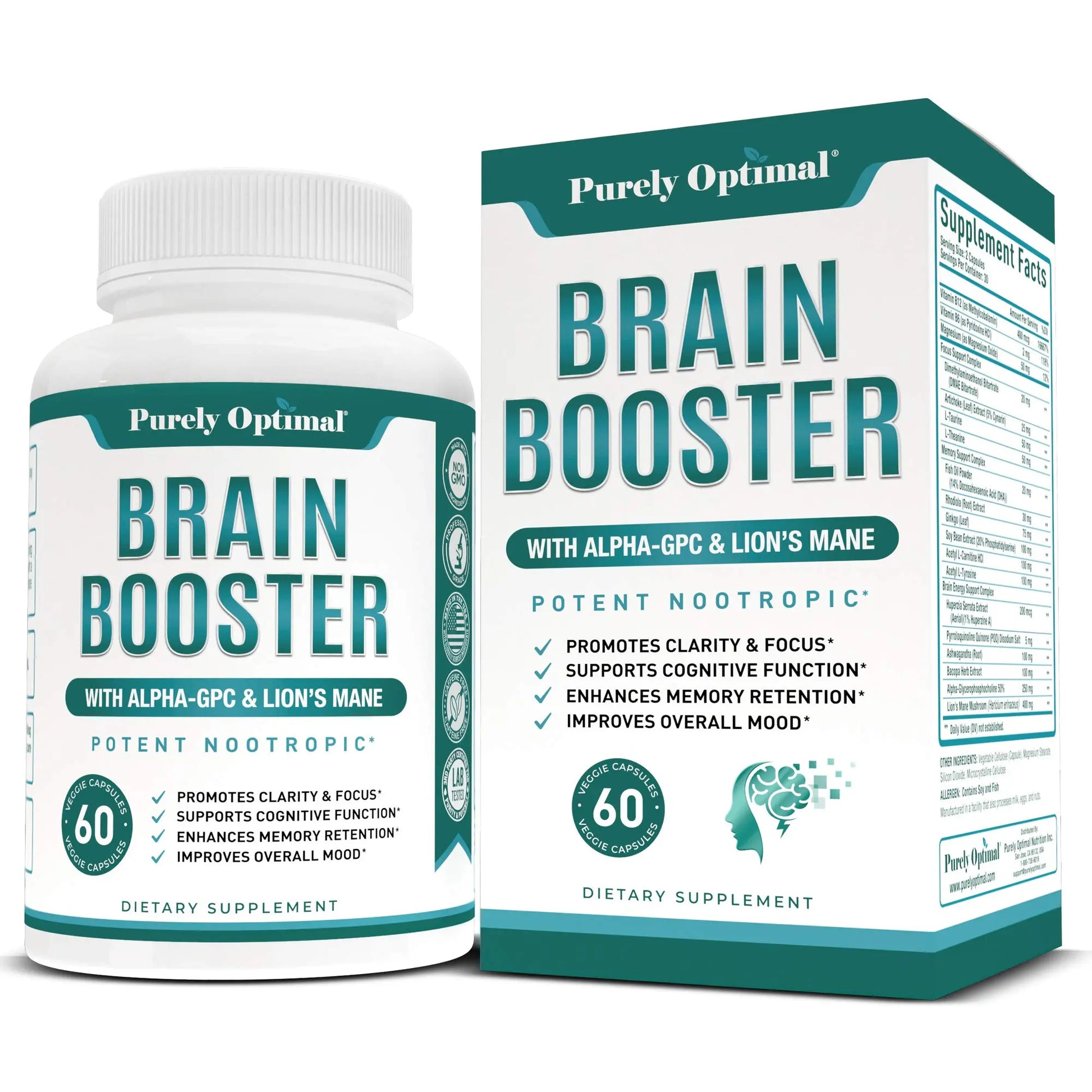 Premium Brain Supplement - Nootropic Brain Booster for Focus, Clarity, Improved Memory Purely Optimal Au supplements
