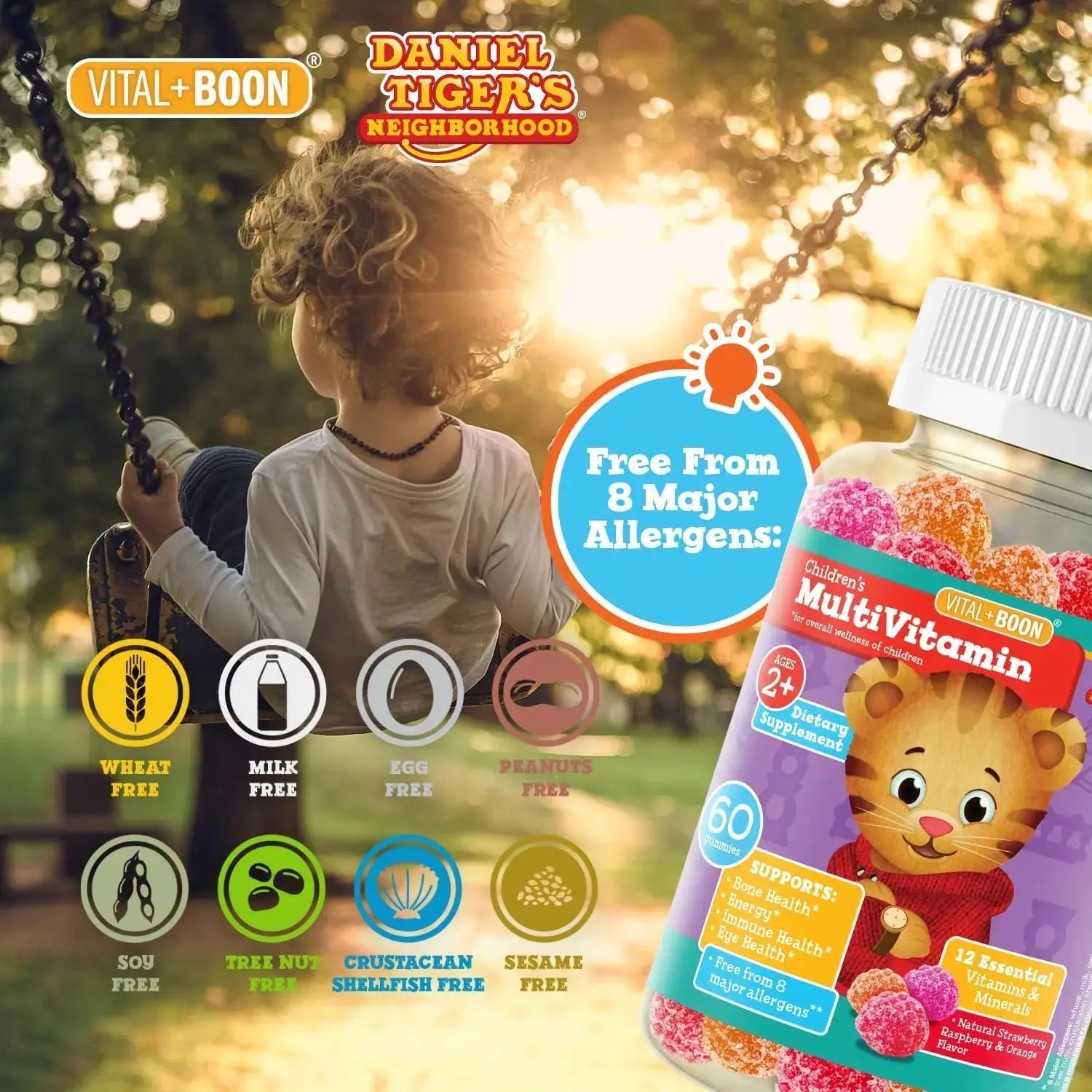 Daniel Tiger - Kids Multivitamin Gummies (60 Gummy Bottle) Toddler 2+ & Kids Vitamins - 12 Essential Vitamins & Minerals to Support Bone Health, Energy Vital+Boon Au supplements
