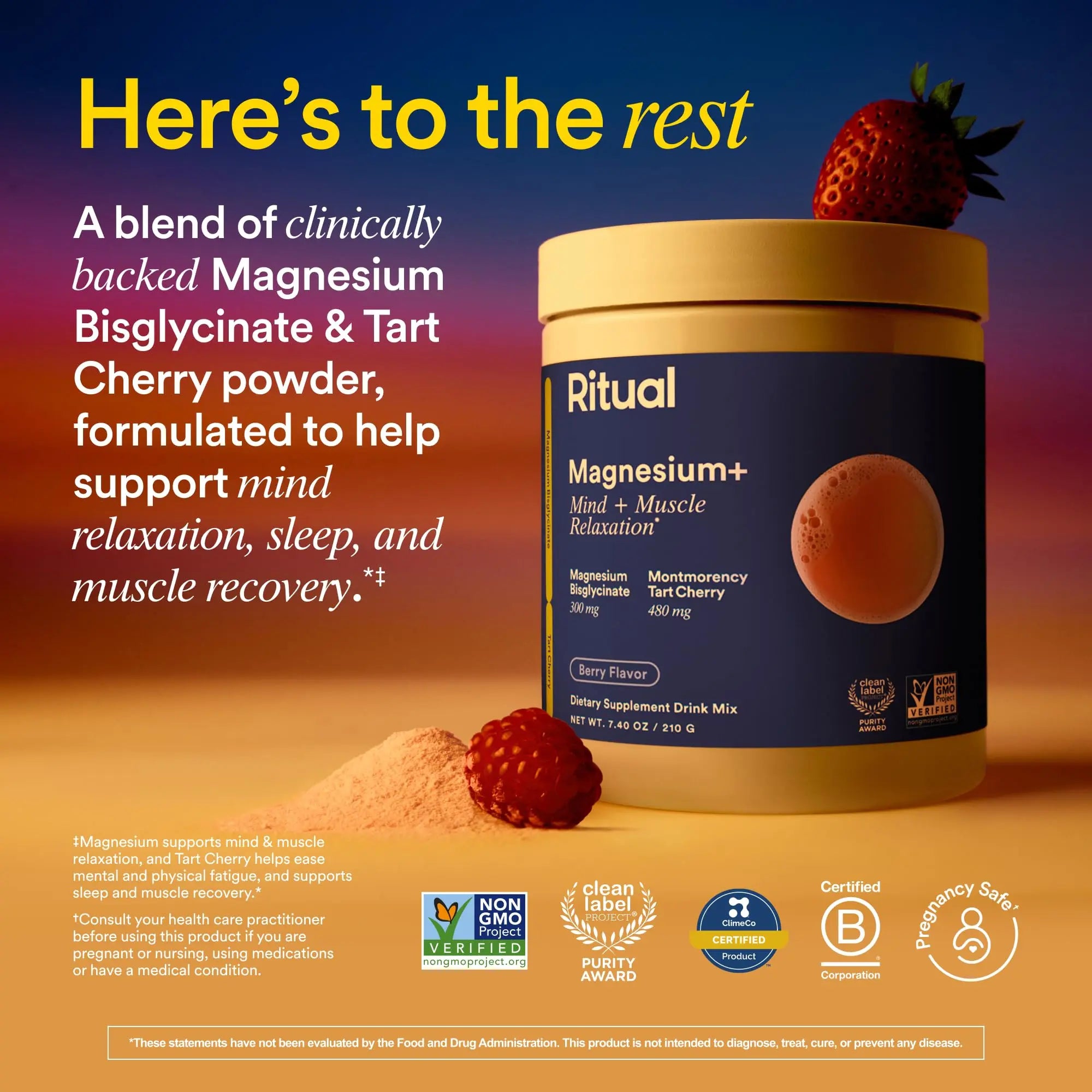 Ritual Magnesium+ Drink Mix Supplement | 2-in-1 Science-Backed Tart Cherry & Gentle on Stomach Magnesium Bisglycinate | Formulated for Mind & Muscle Relaxation | Supports Sleep & Calm | 30 Servings Ritual Au supplements
