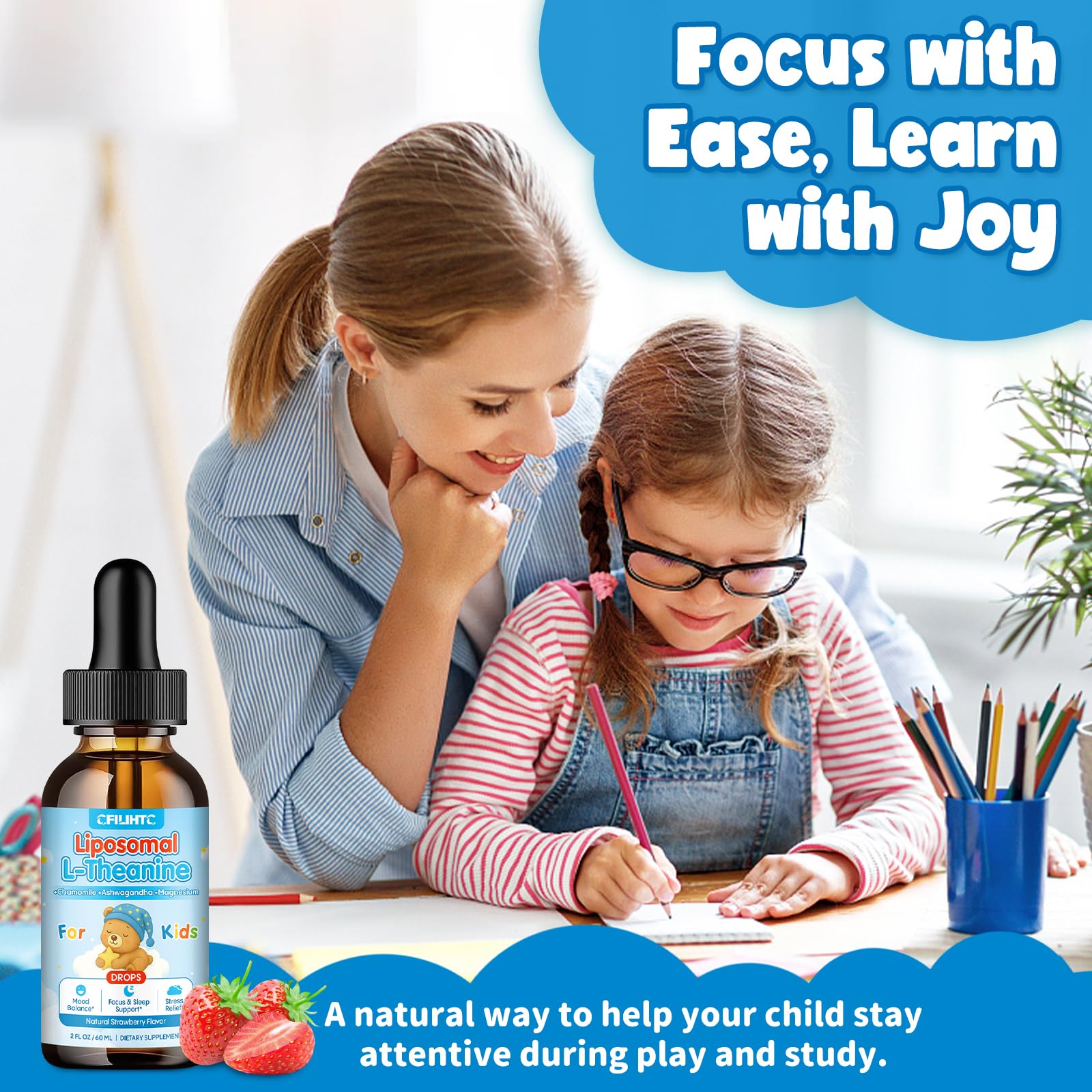 Liposomal L-Theanine Drops for Kids & Adults – Liquid L-Theanine Supplement with Magnesium Glycinate, Ashwagandha, Chamomile, Vitamin B6 & D3 – Supports Calm, Focus & Restful Sleep – Strawberry Flavor CFILIHTC Au supplements