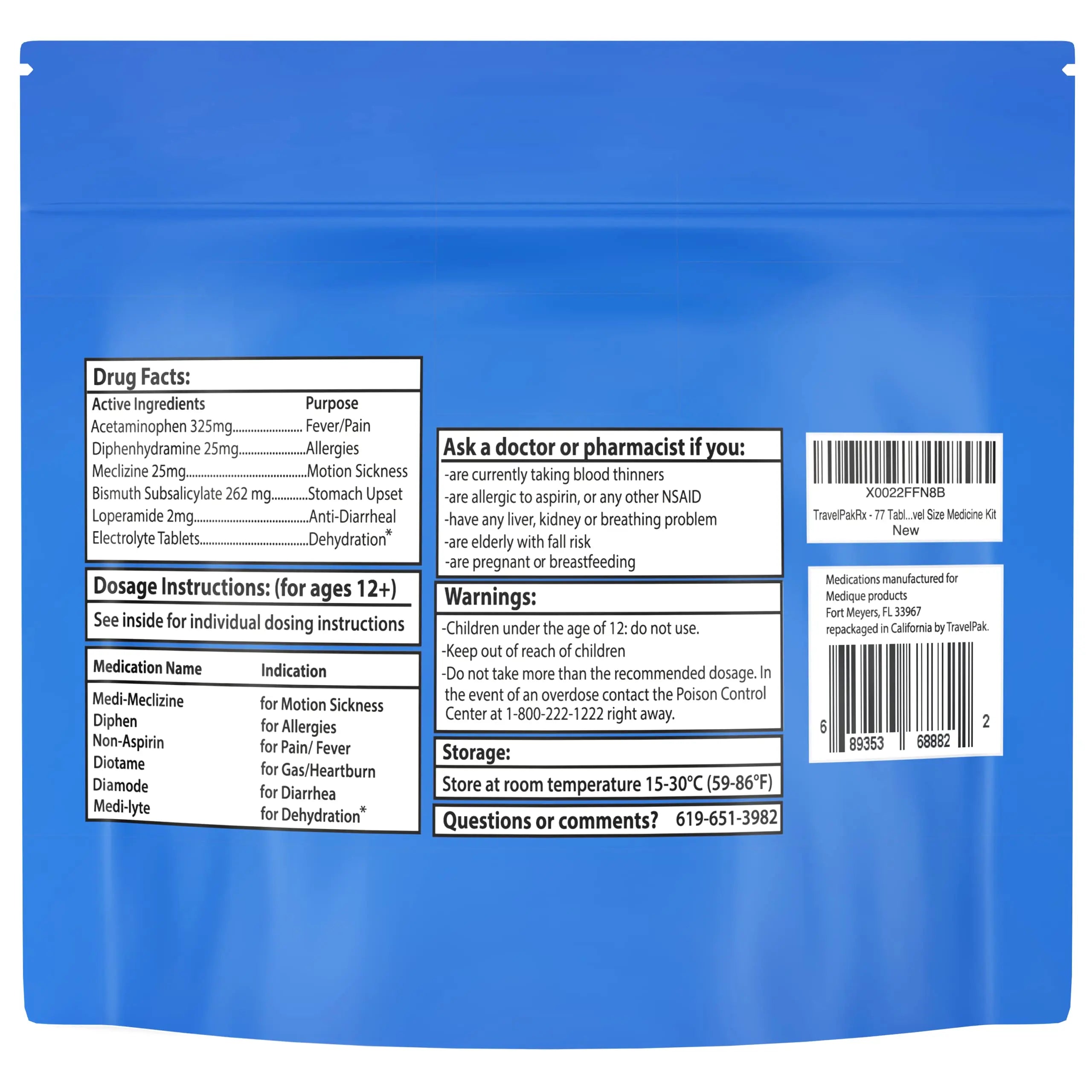 TravelPakRx Travel Essentials Medicine Kit - TSA-Approved Over-The-Counter Individual Medicine Packets, for Travel, Cruises, Camping, Created by Pharmacist TravelPakRx Au supplements