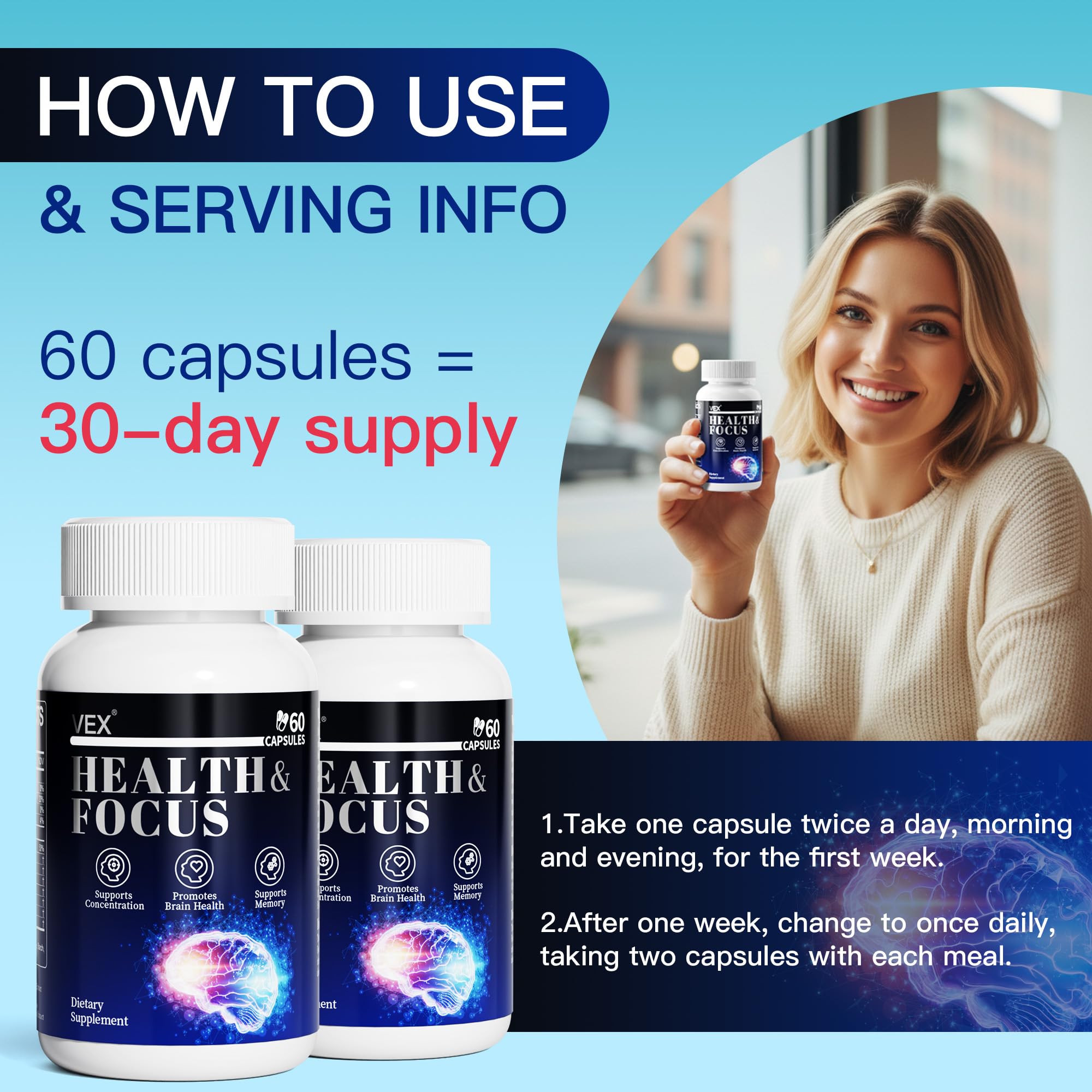 VEX Supplement – Memory & Clarity Support with Folic Acid, Vitamin B, Acetylcysteine, Bacopa Monnieri, Lion’s Mane, Ginkgo Biloba & Black Pepper – Cognitive, 60 Capsules VEX Au supplements