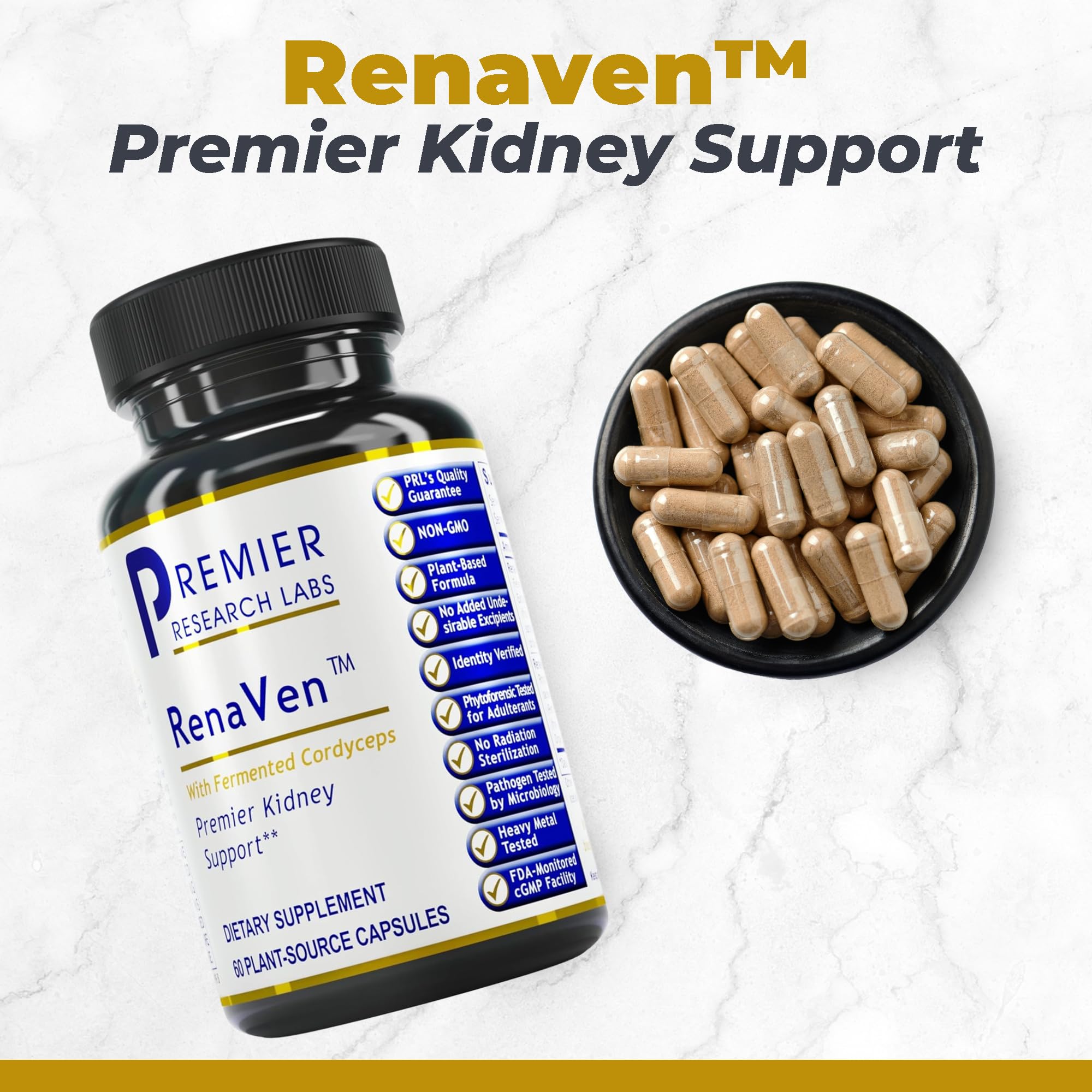 Premier Research Labs RenaVen - Premier Kidney Support for Kidney Cleanse Detox and Repair | Improve Kidney Function and Urinary Support with Fermented Cordyceps - 60 Plant-Source Capsules Premier Research Labs Au supplements