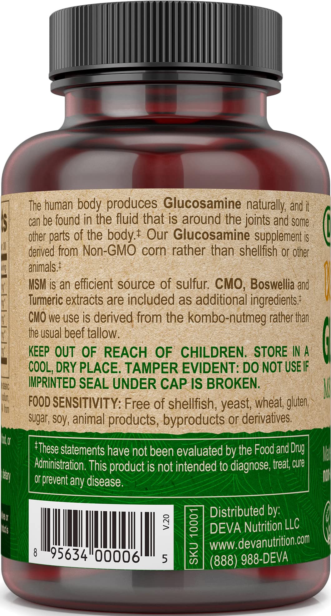 Deva Vegan Glucosamine-MSM-CMO & Turmeric Supplement - Gluten Free Plant Based Nutritional Supplement - 90 Tablets, 1-Pack DEVA Au supplements