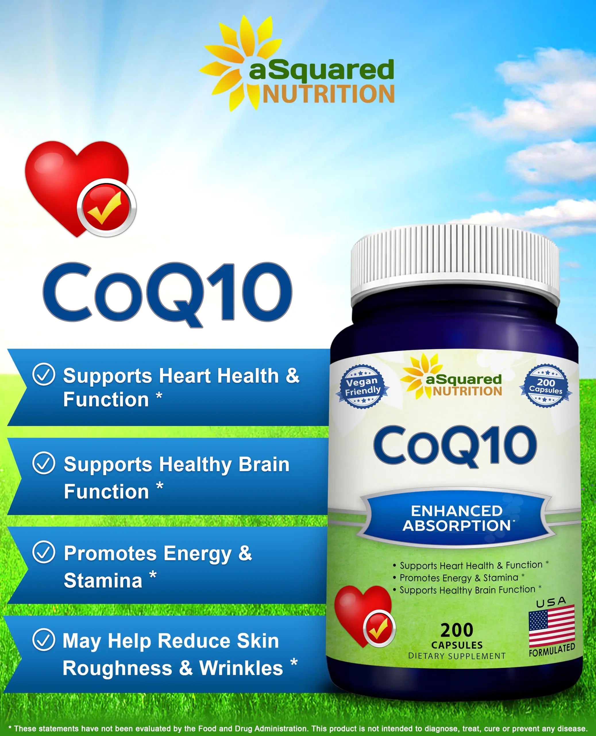 aSquared Nutrition CoQ10 (400mg Max Strength, 200 Capsules) - High Absorption Vegan Coenzyme Q10 Powder - Ubiquinone Supplement Pills, Extra Antioxidant CO Q-10 aSquared Nutrition Au supplements