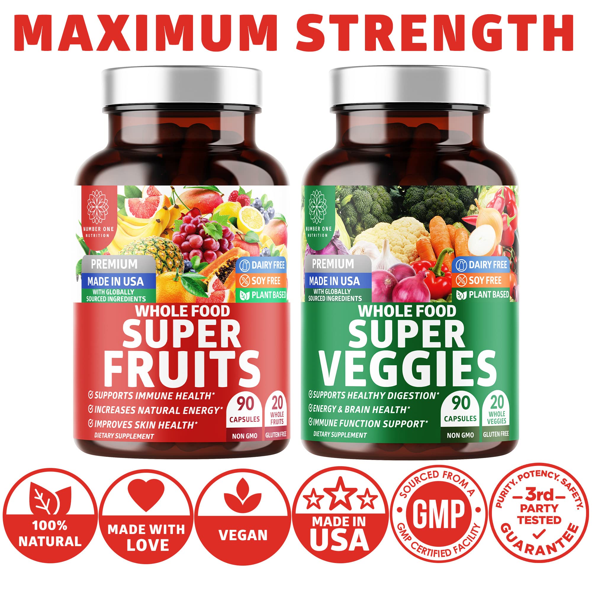 4-Pack N1N Premium Super Fruits & Veggies Supplement, 360 Caps, Whole Food & Natural Superfood for Women, Men & Kids - Packed with Aloe Vera, Vitamins & Minerals, Better Than Multivitamins,100% Vegan Number One Nutrition Au supplements