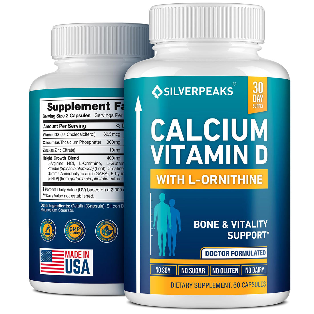 Calcium Supplement with Vitamin D3 and Zinc for Bone Health – Supports Bone Strength & Density – Gentle Non-Constipating Mineral & Amino Acids Blend for Women & Men - 60 Capsules (30 Day Supply) SILVERPEAKS Au supplements