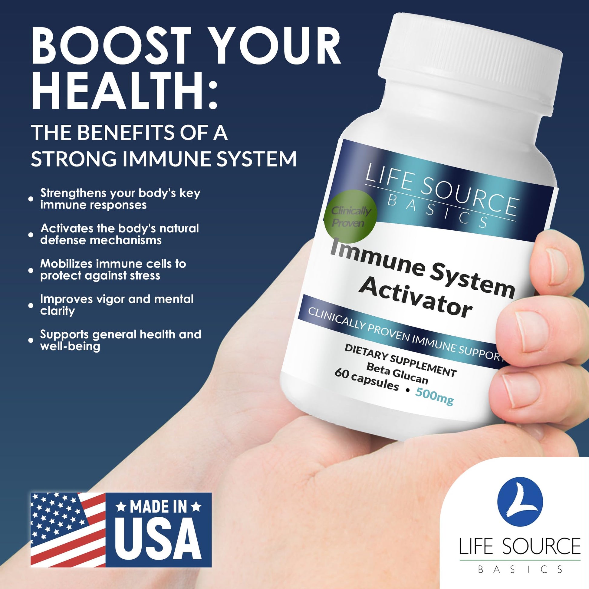 Life Source Basics Immune System Support Activator - High Purity Beta 1,3/1,6 Glucan - Immunity and Vitamin Supplement Non-GMO & Vegan Friendly for Men & Women, Gluten-Free 500 mg - 60 Capsules L LIFE SOURCE BASICS Au supplements