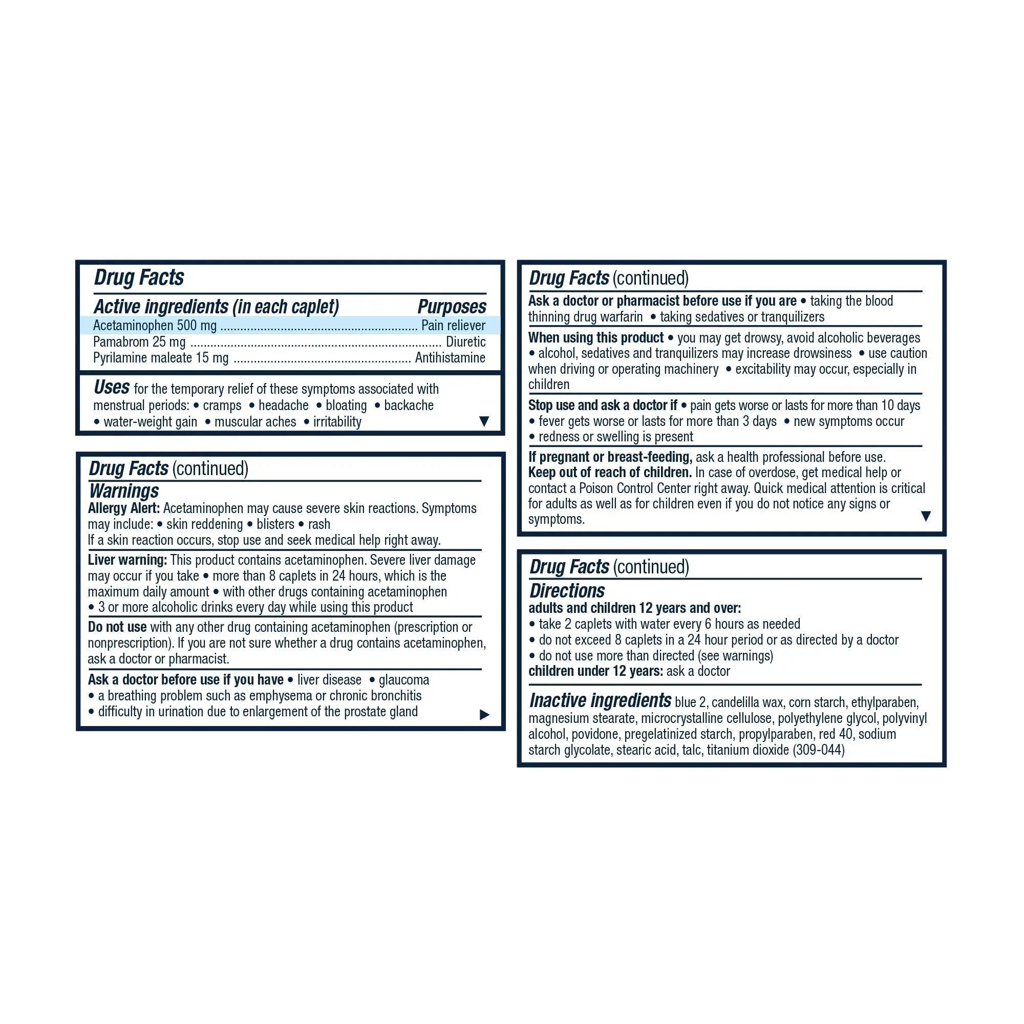 Pamprin Multi-Symptom Formula, with Acetaminophen, Menstrual Period Symptoms Relief Including Cramps Pamprin Au supplements
