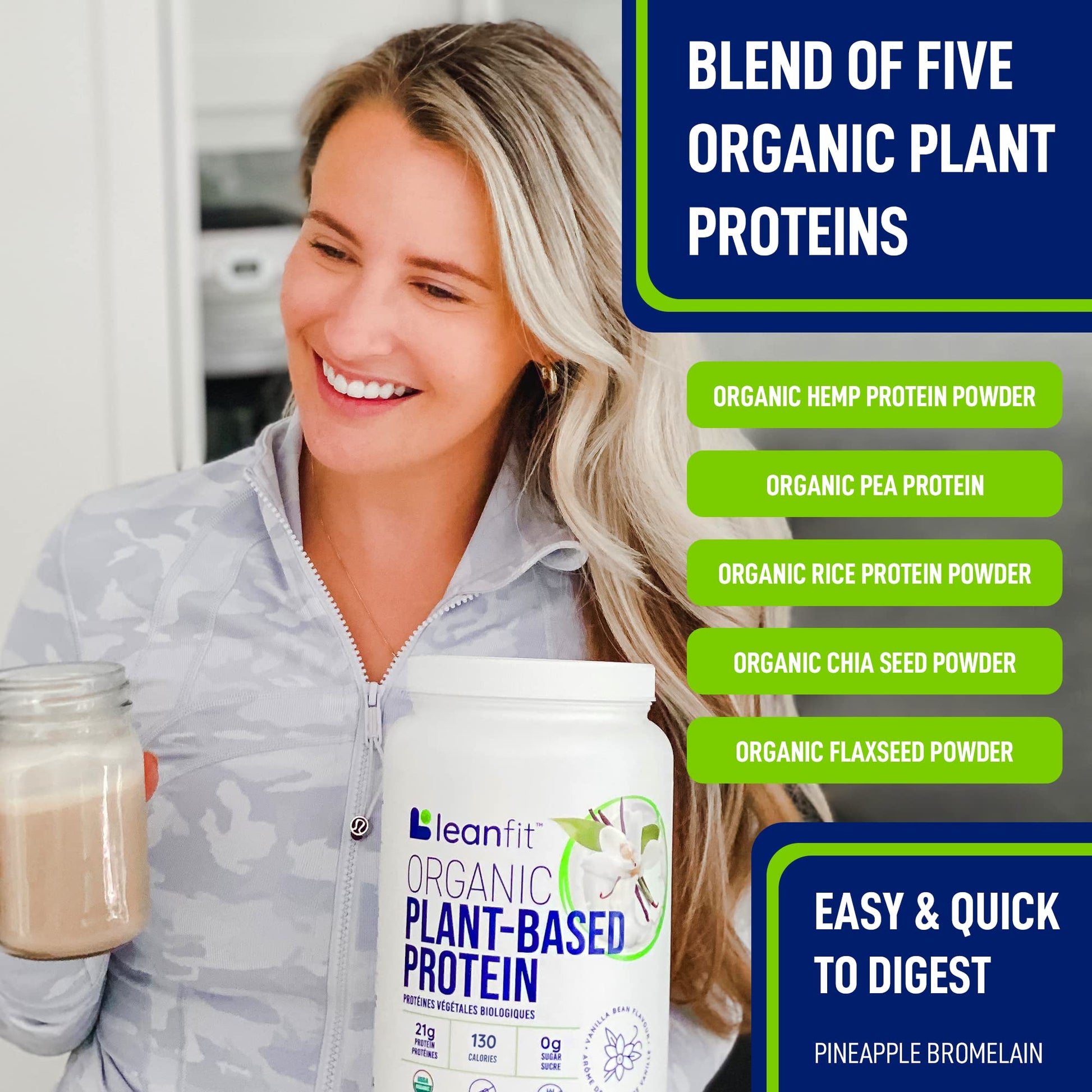 LeanFit Organic Plant-Based Protein, Natural Vanilla Flavor, 21g Vegan Protein, 19 Servings LeanFit Au supplements