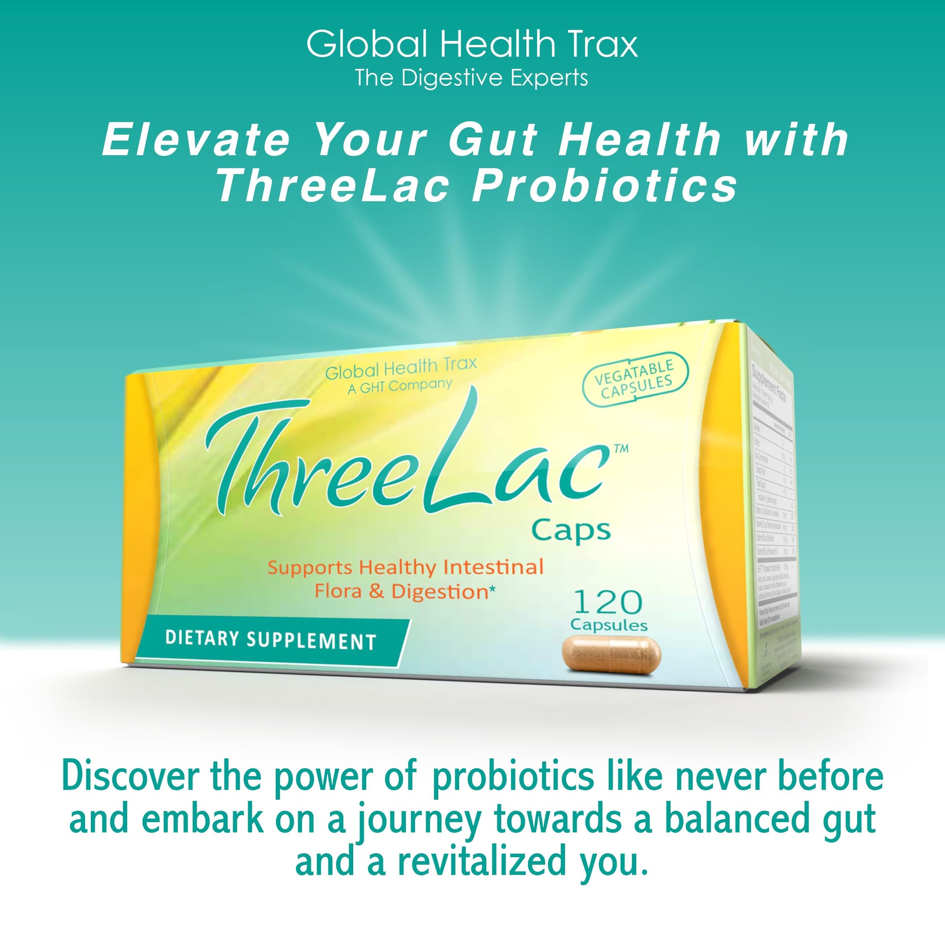 GHT - ThreeLac Probiotic Capsules, 240 Ct - Comprehensive Digestive Support for Men, Women, and Children - Immune System and Gut Balance, Non-GMO ght Global Health Trax Au supplements