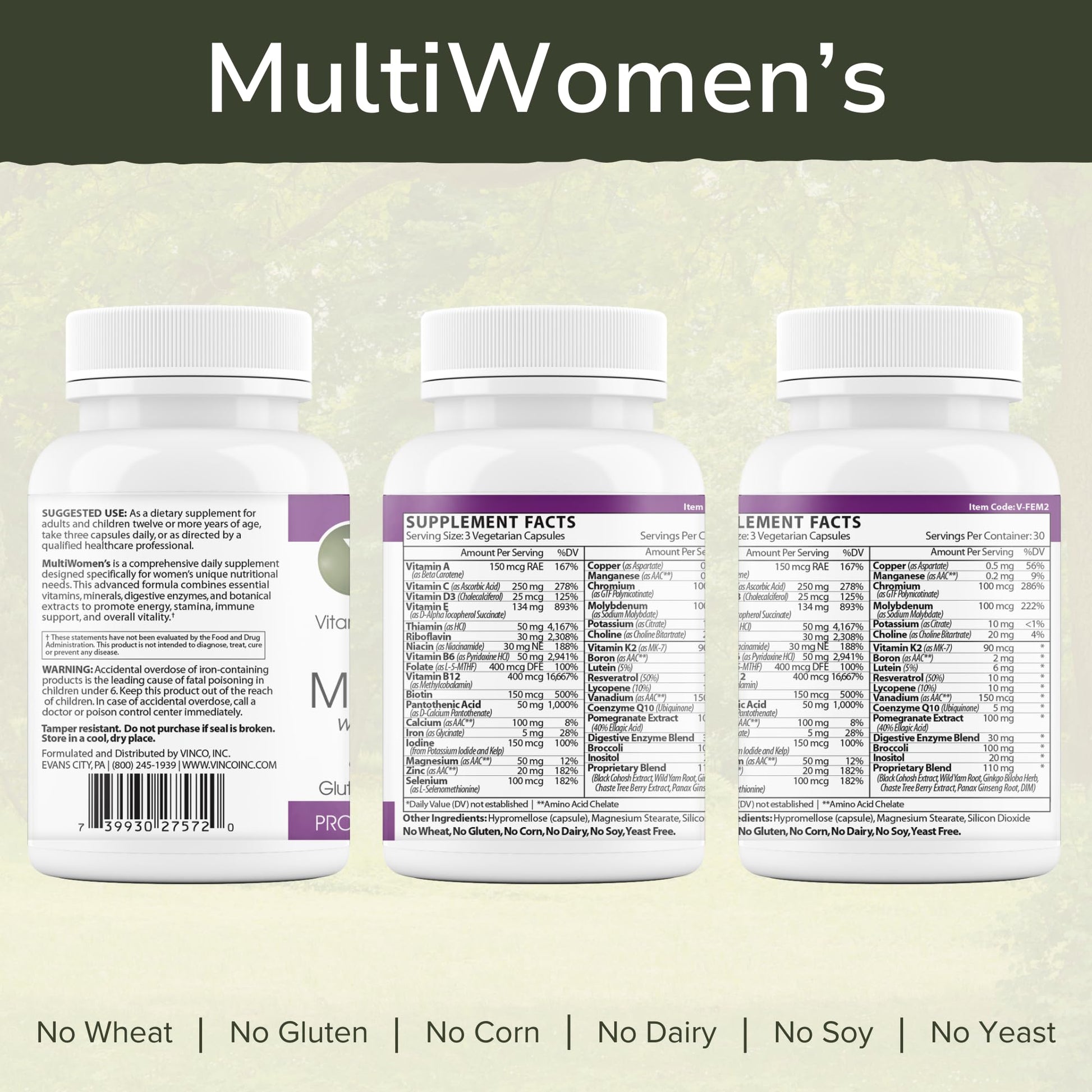 Vinco Inc - MultiWomen’s with Digestive Enzymes Daily Supplement | (90 Capsules) | Multivitamin for Women | Supports Energy, Hormone Balance, Immunity & Digestion | Gluten Free & Vegetarian Vinco Au supplements