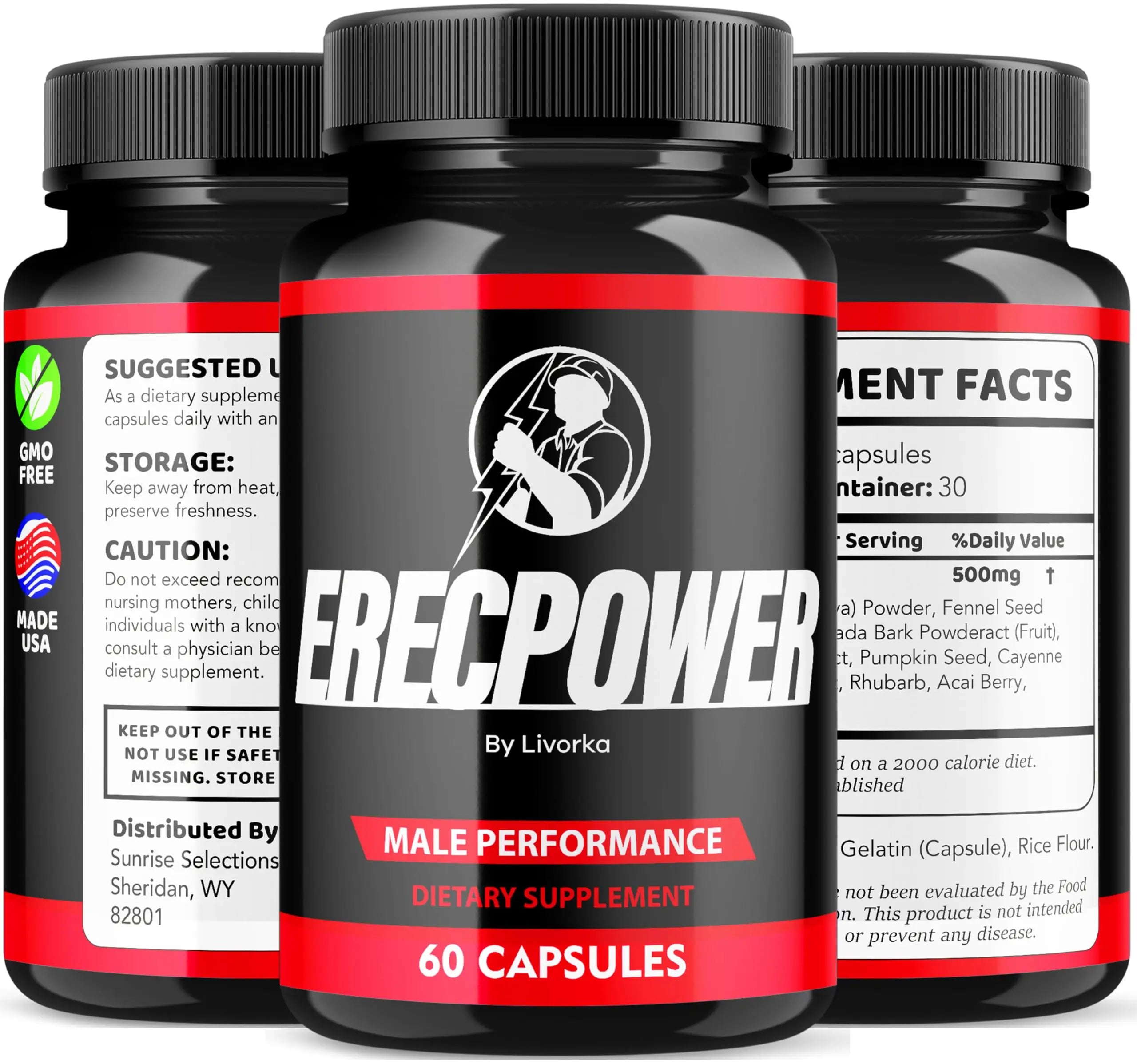 LIVORKA Erecpower Multivitamin Male Performance Capsules for Mens Health, Advanced Formula - 300 Capsules (5 Month Supply) - Pack of 5 LIVORKA Au supplements