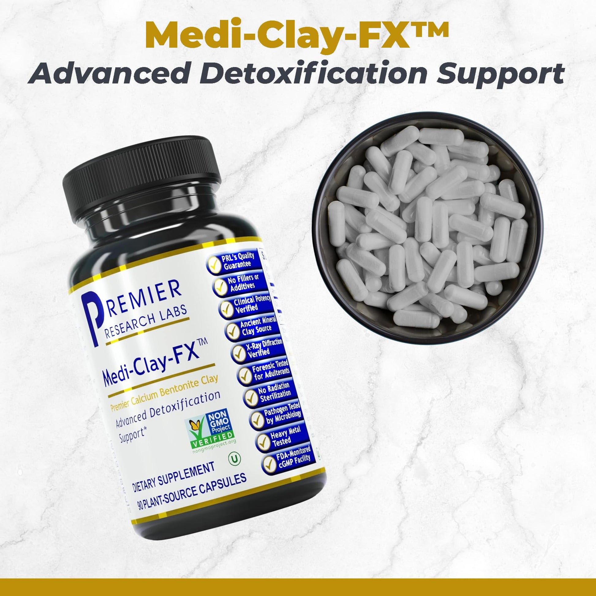 Premier Research Labs Medi-Clay-FX: Bentonite Clay Capsules for Detoxification | Food Grade Smectite Supplement | Absorb Toxins, Supports Cellular Health and Mold Detox - 90 Capsules Premier Research Labs Au supplements