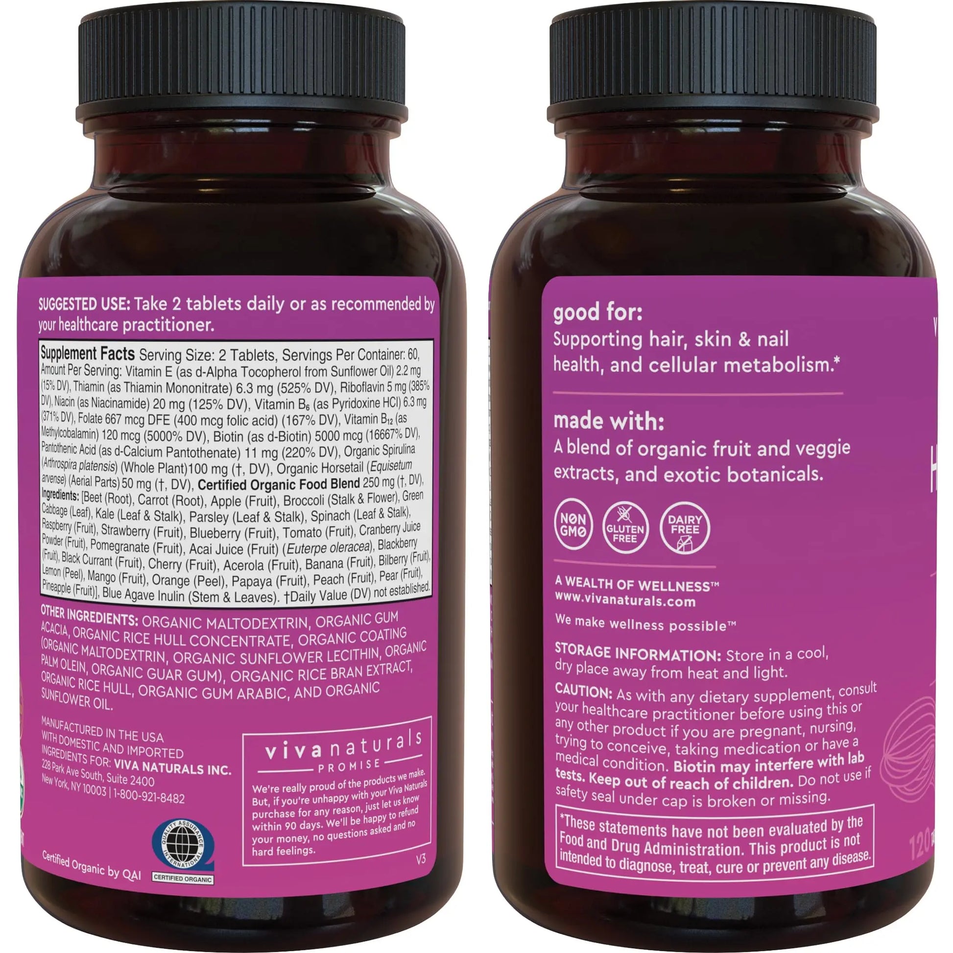 Biotin 5000 mcg Hair Skin Nails Vitamins for Women – Organic and Vegetarian-Friendly Supplement with Vitamin E, B-Vitamins, Spirulina Viva Naturals Au supplements