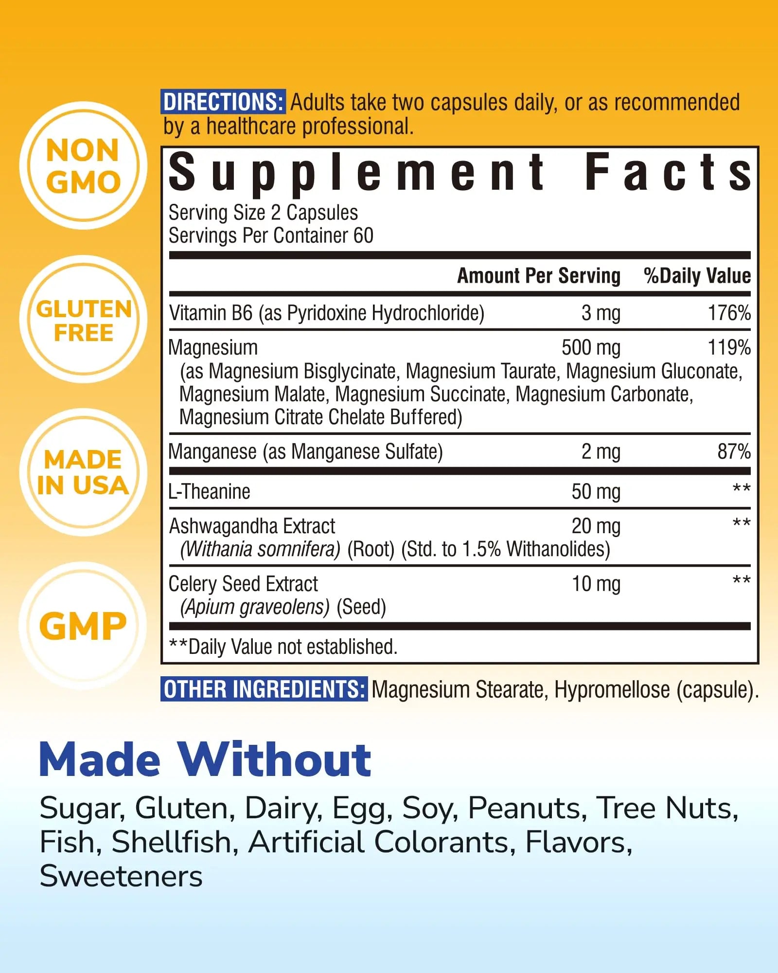 Vitalibre Magnesium Complex Supplement 500mg + Ashwagandha, L-Theanine, Vitamin B6 & Celery, High Absorption Magnesium Glycinate, Citrate, Malate, Sleep & Bone Support, 120 Vegan Capsules Vitalibre Au supplements