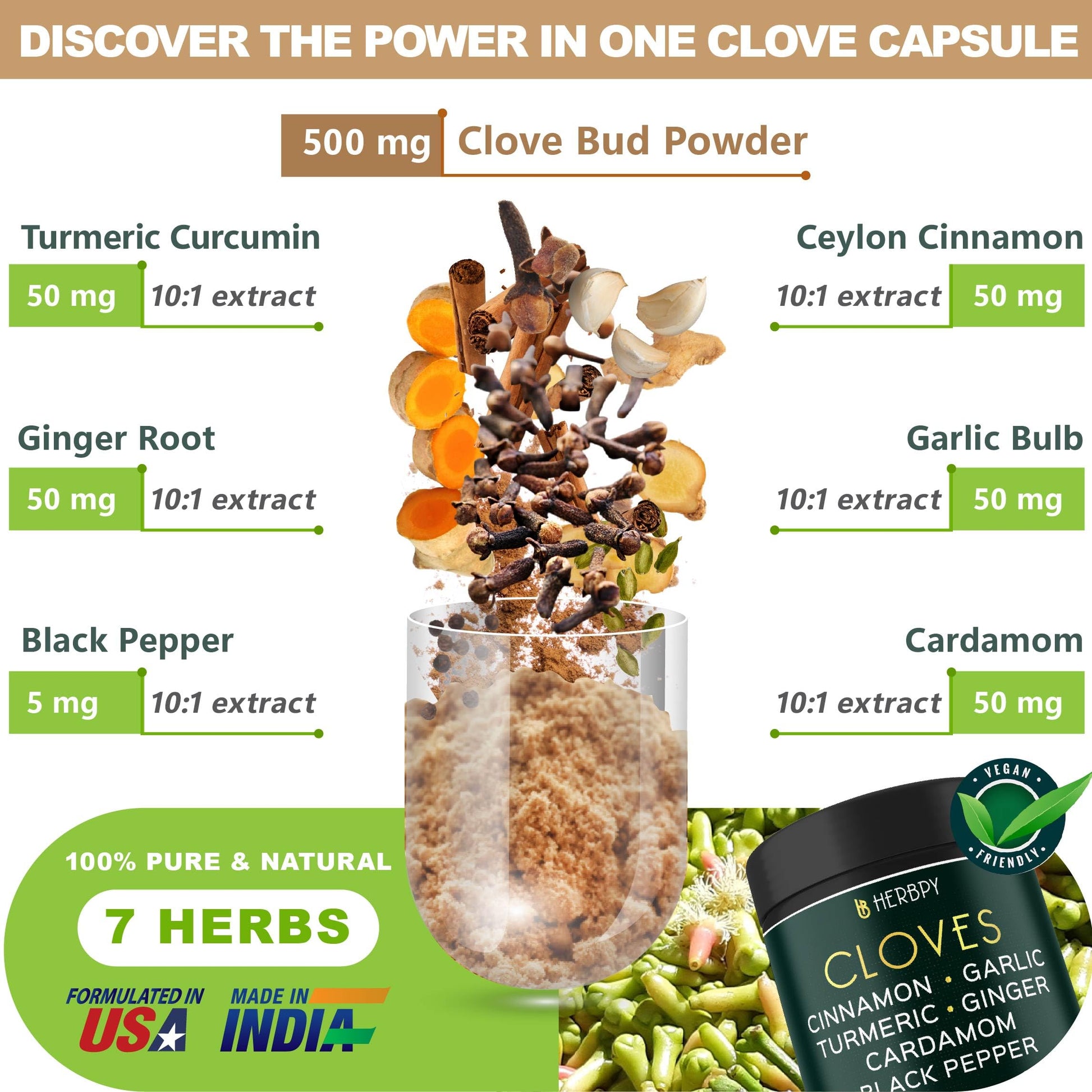 Herbpy 7in1 Clove Supplement Rich in Vitamins & Minerals Supports Digestion, Immune & Heart Health with Cinnamon, Turmeric, Ginger, Cardamom, Garlic & Black Pepper - 100 Vegan Capsules Herbpy Au supplements