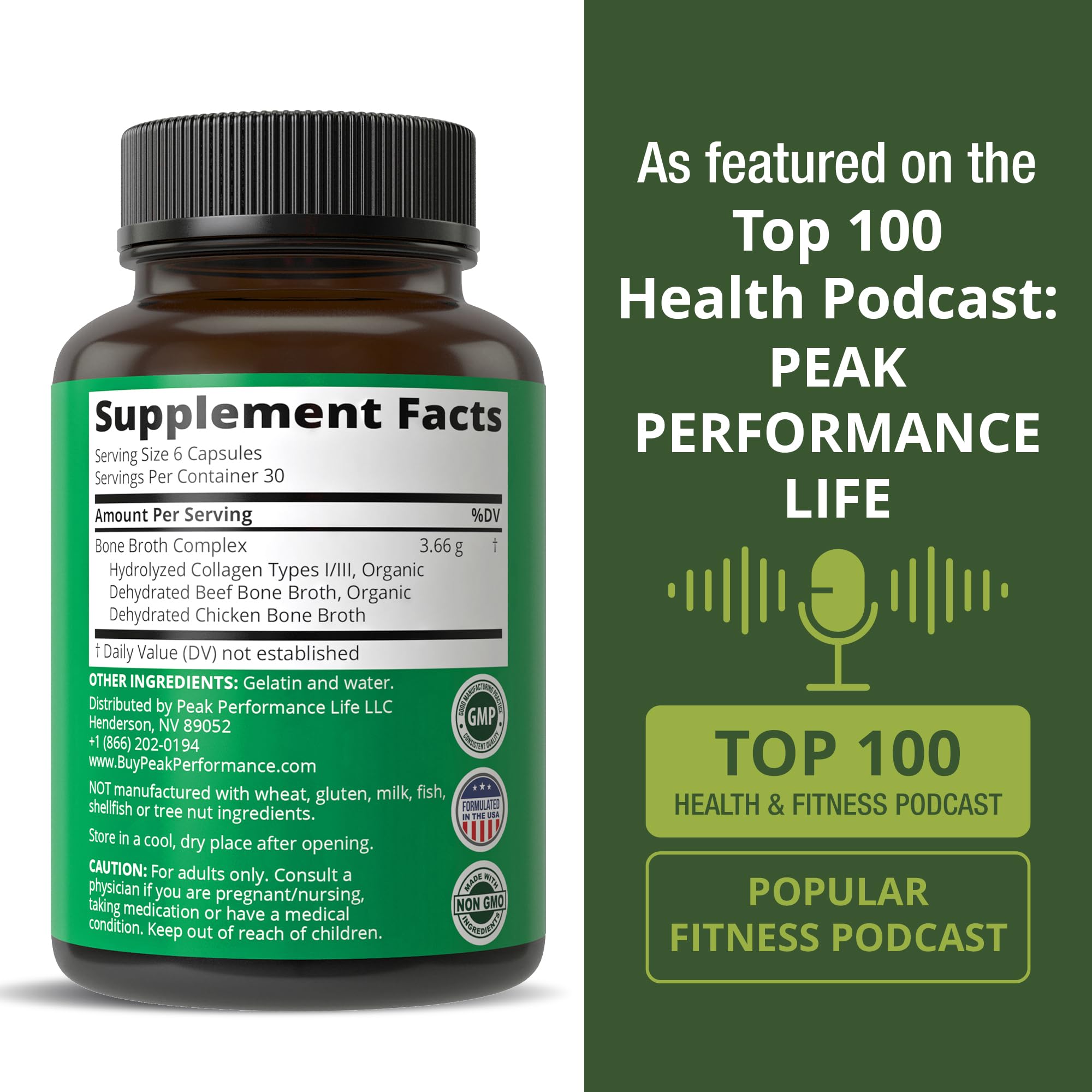 Bone Broth Collagen Capsules. 180 Pills of Grass Fed Bone Broth Collagen Protein Peptides. Contains All 3 Types 1, 2, and 3. Pure Pasture Raised Paleo Friendly Tablets for Women and Men Peak Performance Au supplements