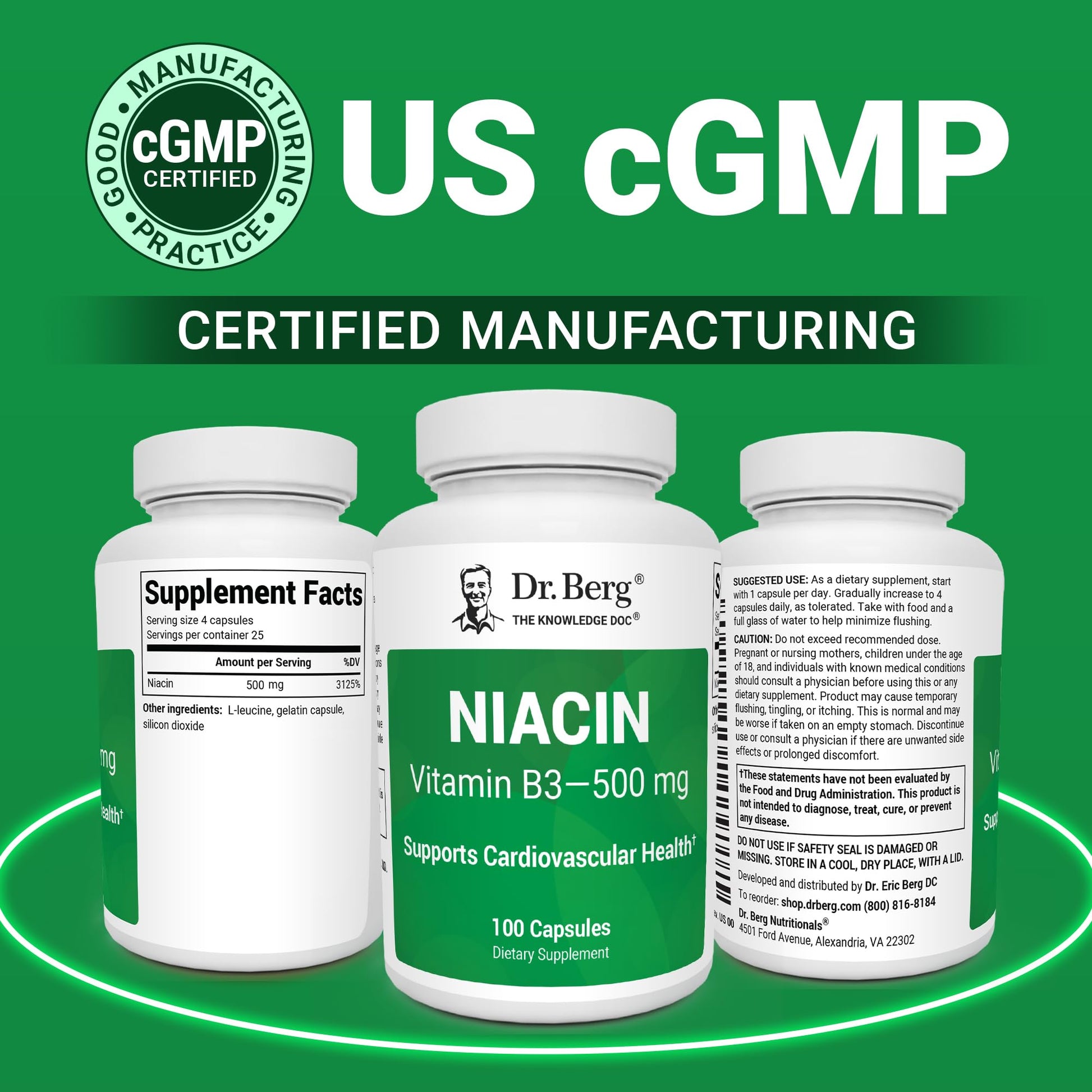 Dr. Berg Highly-Potent Niacin 500 mg – Now Only 125 mg per Capsule for Niacin Flush Tolerance Building – Gradually Increase to 500mg a Day – Vitamin B3 for Heart, Brain & Energy Support – 100 Capsules Dr. Berg Nutritionals Au supplements