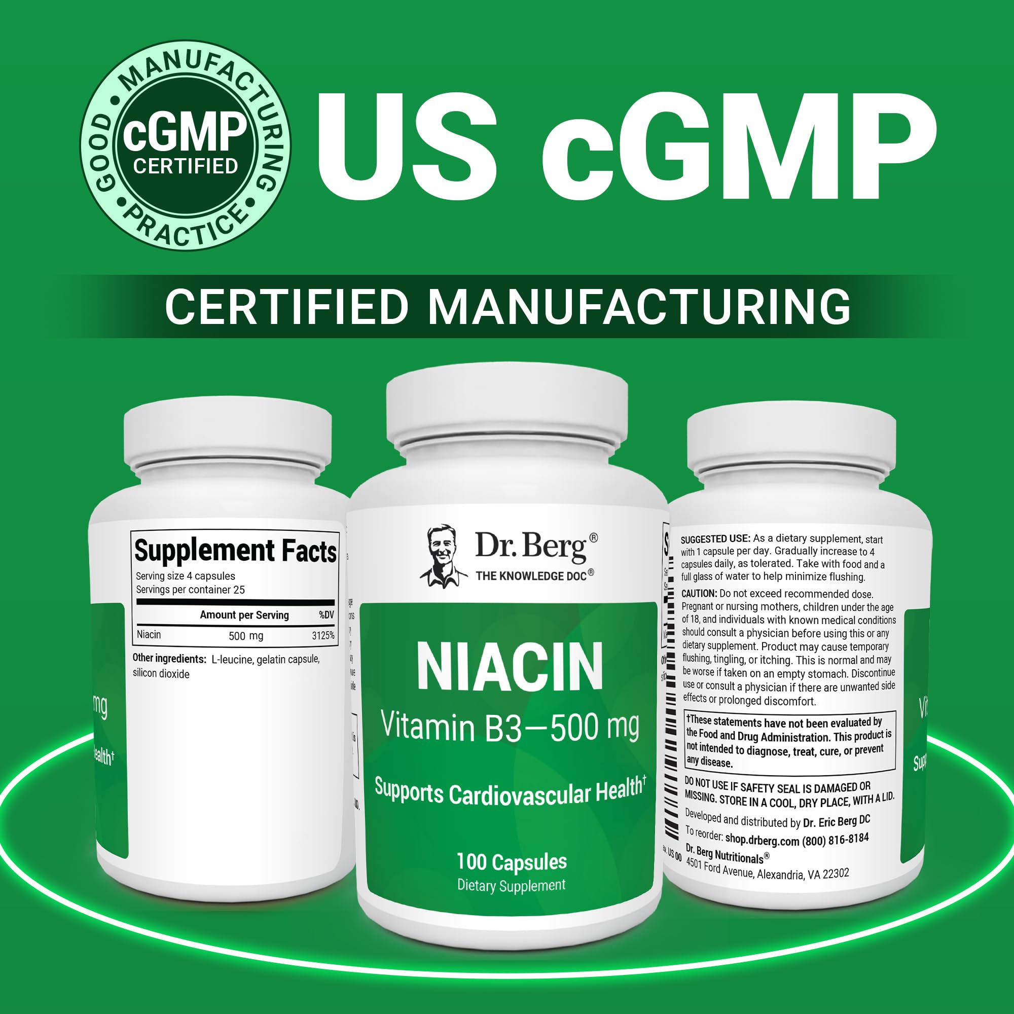 Dr. Berg Highly-Potent Niacin 500 mg – Now Only 125 mg per Capsule for Niacin Flush Tolerance Building – Gradually Increase to 500mg a Day – Vitamin B3 for Heart, Brain & Energy Support – 100 Capsules Dr. Berg Nutritionals Au supplements