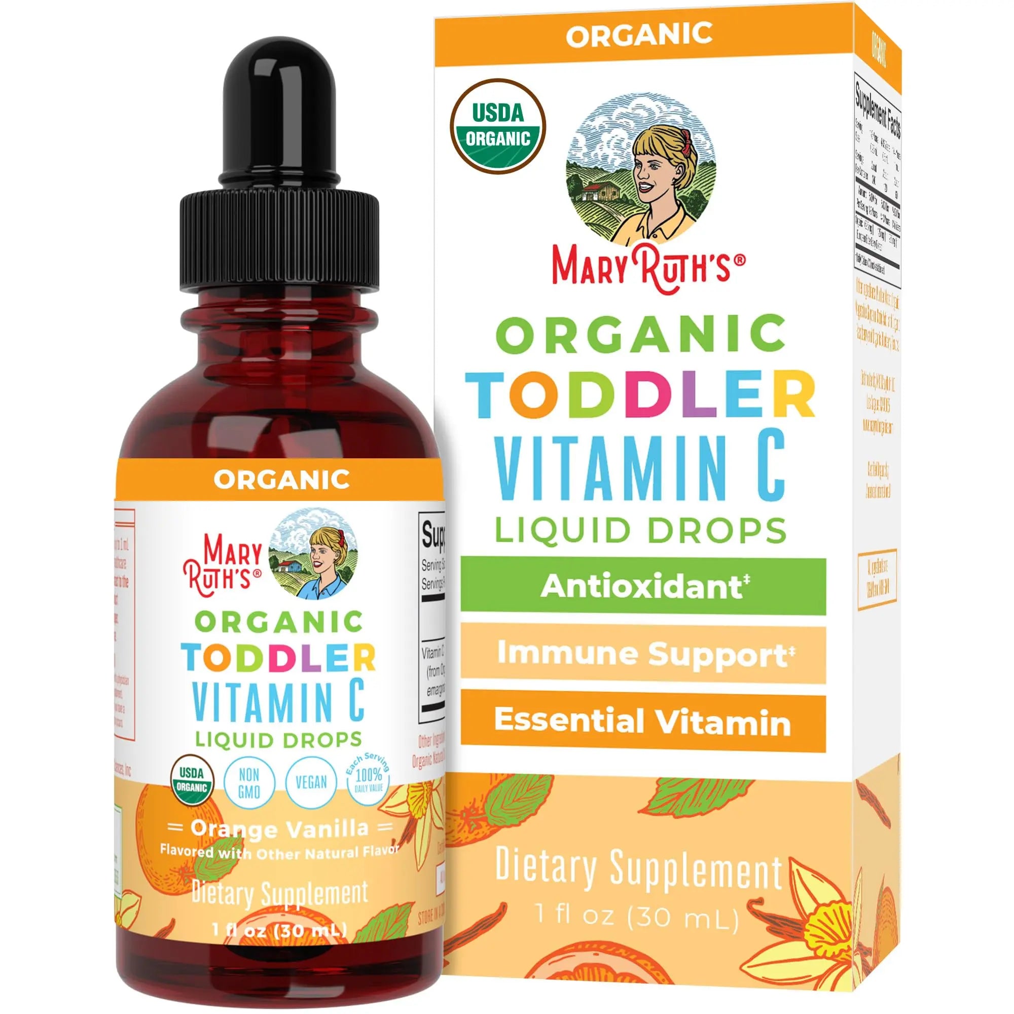 MARYRUTH'S Organic Toddler Vitamin C Drops for Immunity | Ages 1-3 Years | 15 mg Per Serving | Vitamin C for Immune Support & Overall Health | Vegan | Sugar Free MARYRUTH'S Au supplements