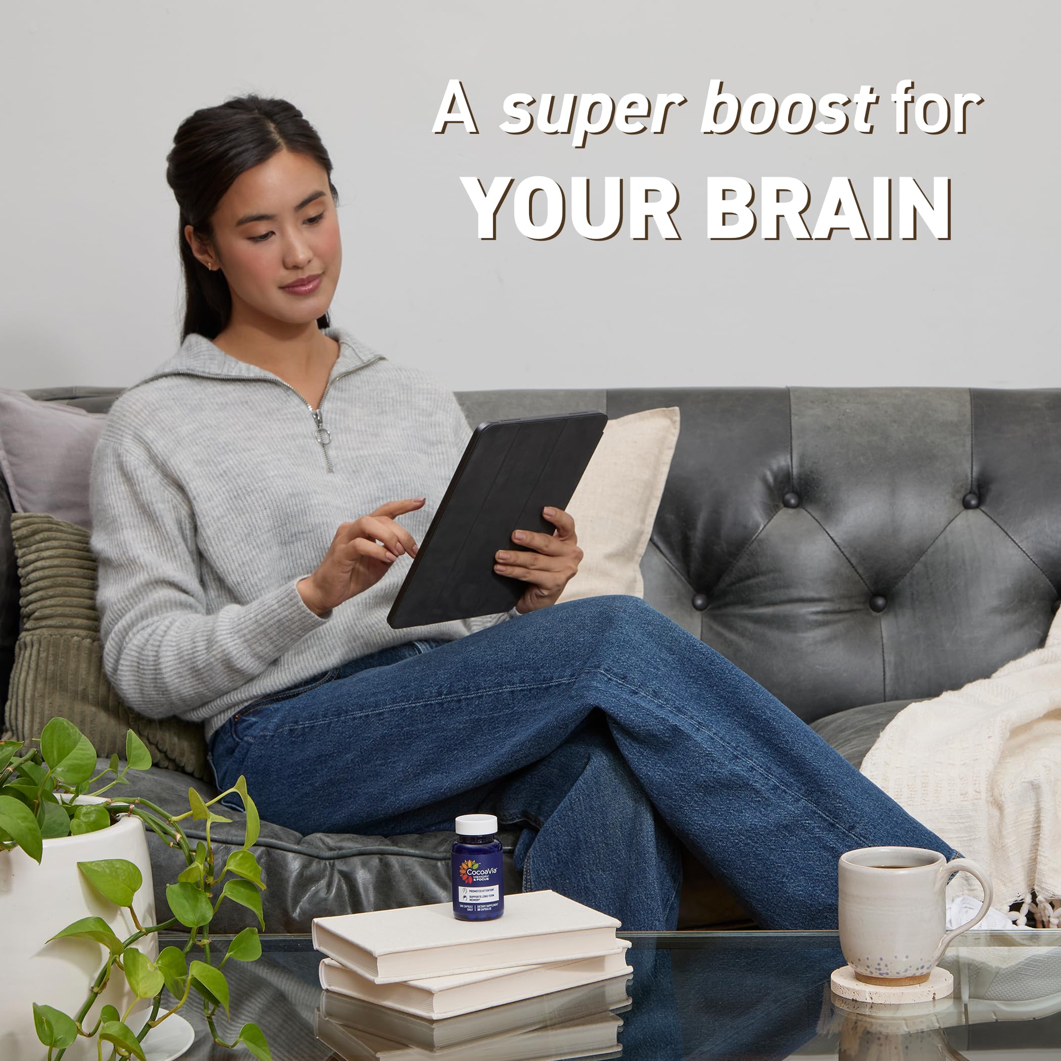 CocoaVia Memory & Focus Brain Supplement, 90 Day, Cocoa Flavanol Blend, Lutein, Added Caffeine for Boost. Improve Cognitive Function, Attention, Vegan & Plant Based, 90 Capsules CocoaVia Au supplements