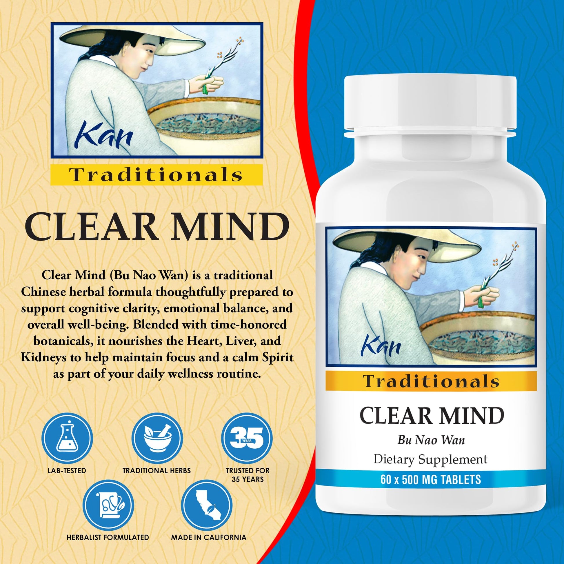 Kan Herbs Company Clear Mind Formula – Traditional Chinese Herbal Blend for Cognitive Clarity and Spirit Support, Nourishes Heart Yin and Blood, Calms Shen, Herbal Supplement, 60 Tablets Kan Herbs Au supplements